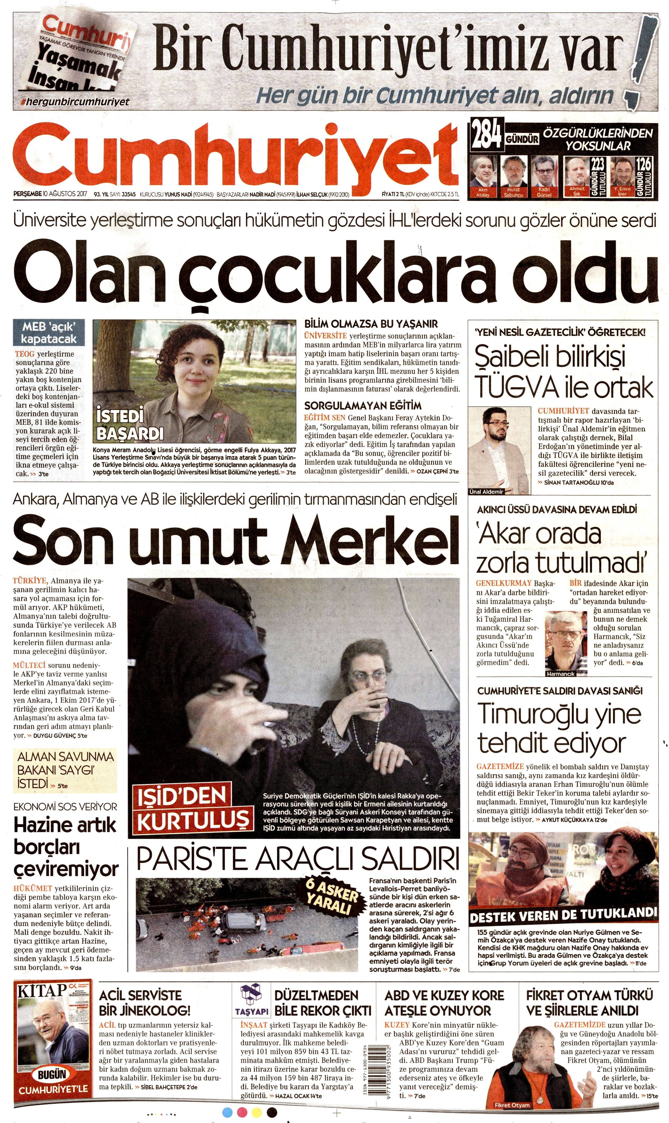 10 Ağustos 2017 gazete manşetleri - 37