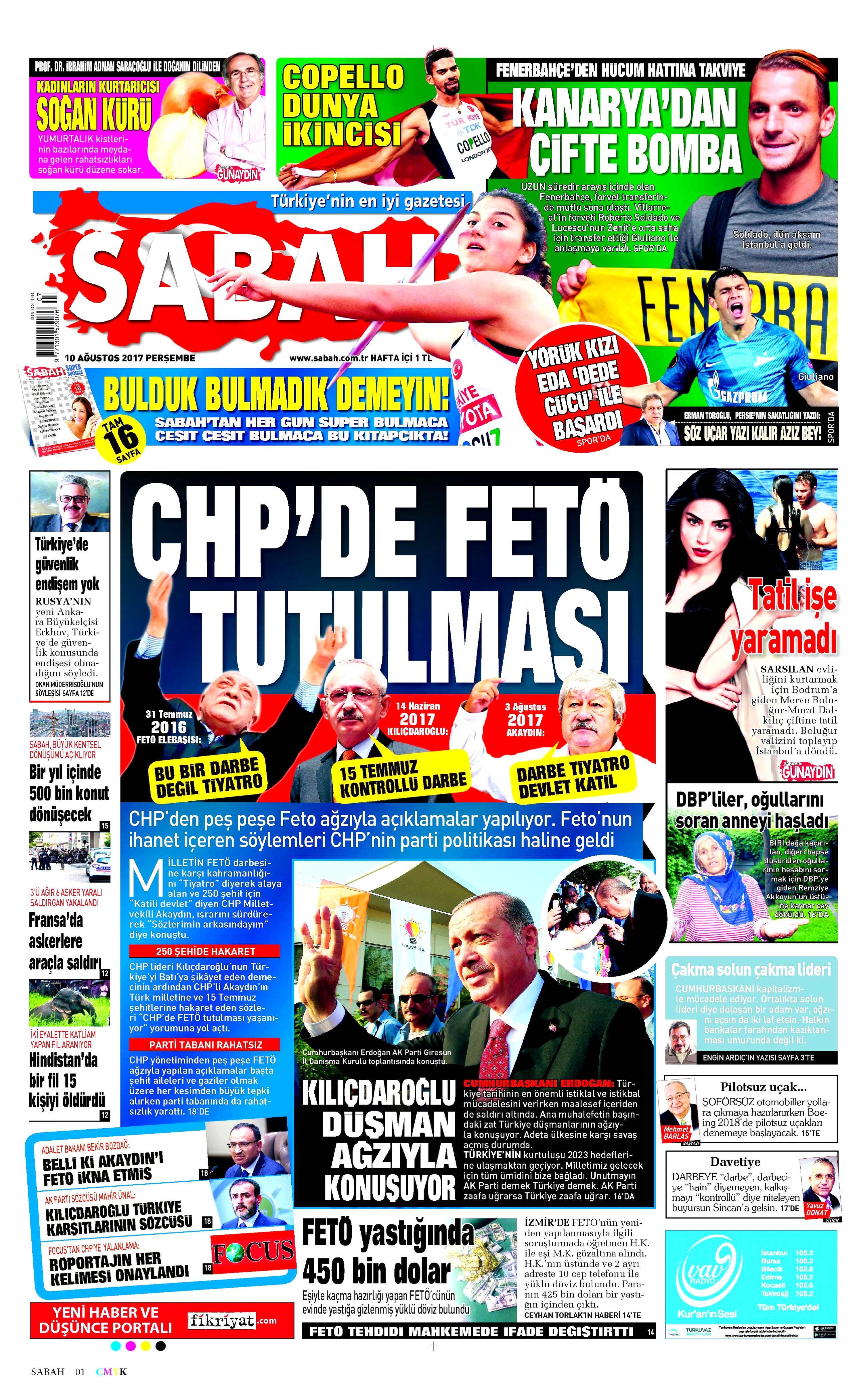 10 Ağustos 2017 gazete manşetleri - 33
