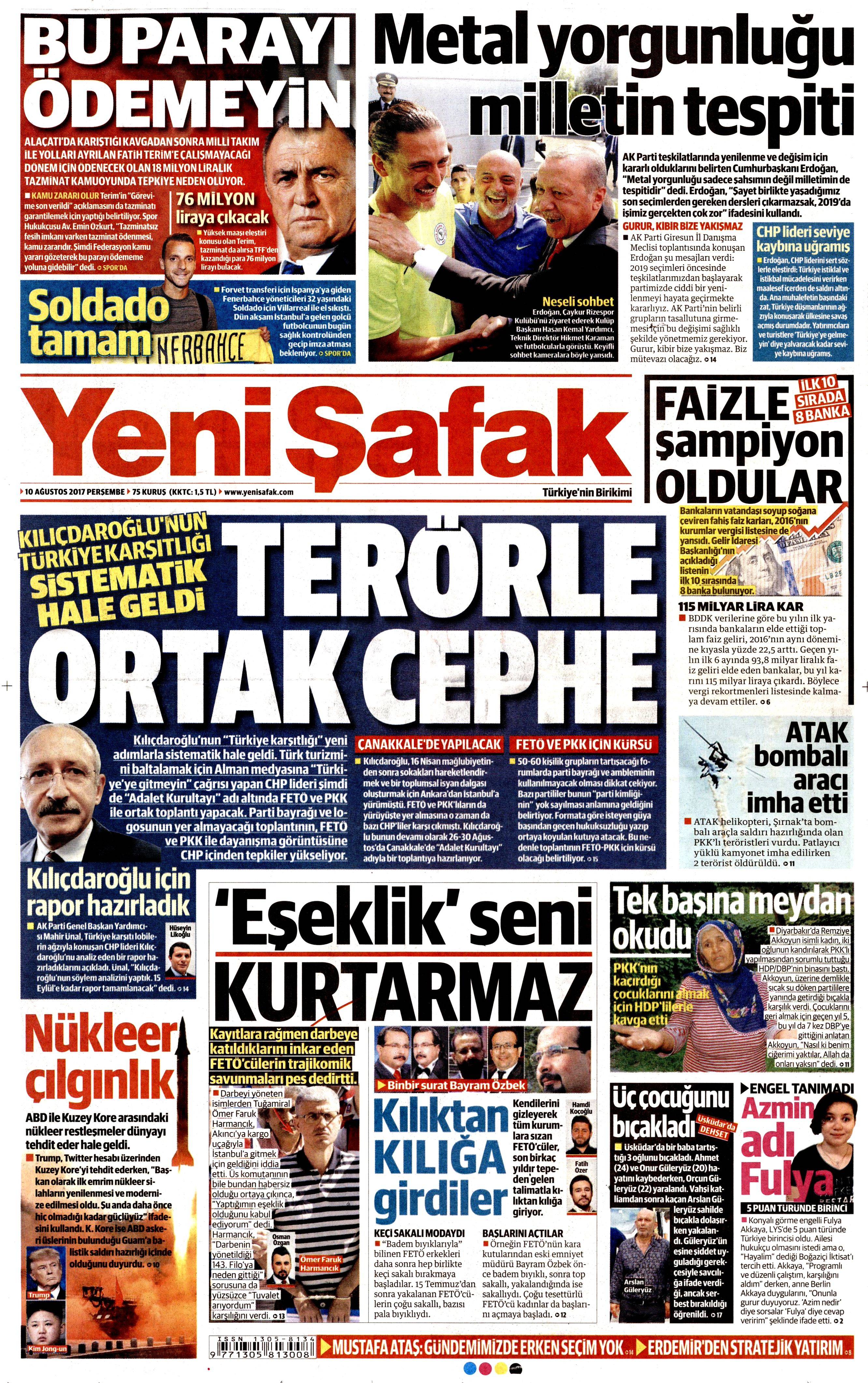 10 Ağustos 2017 gazete manşetleri - 34
