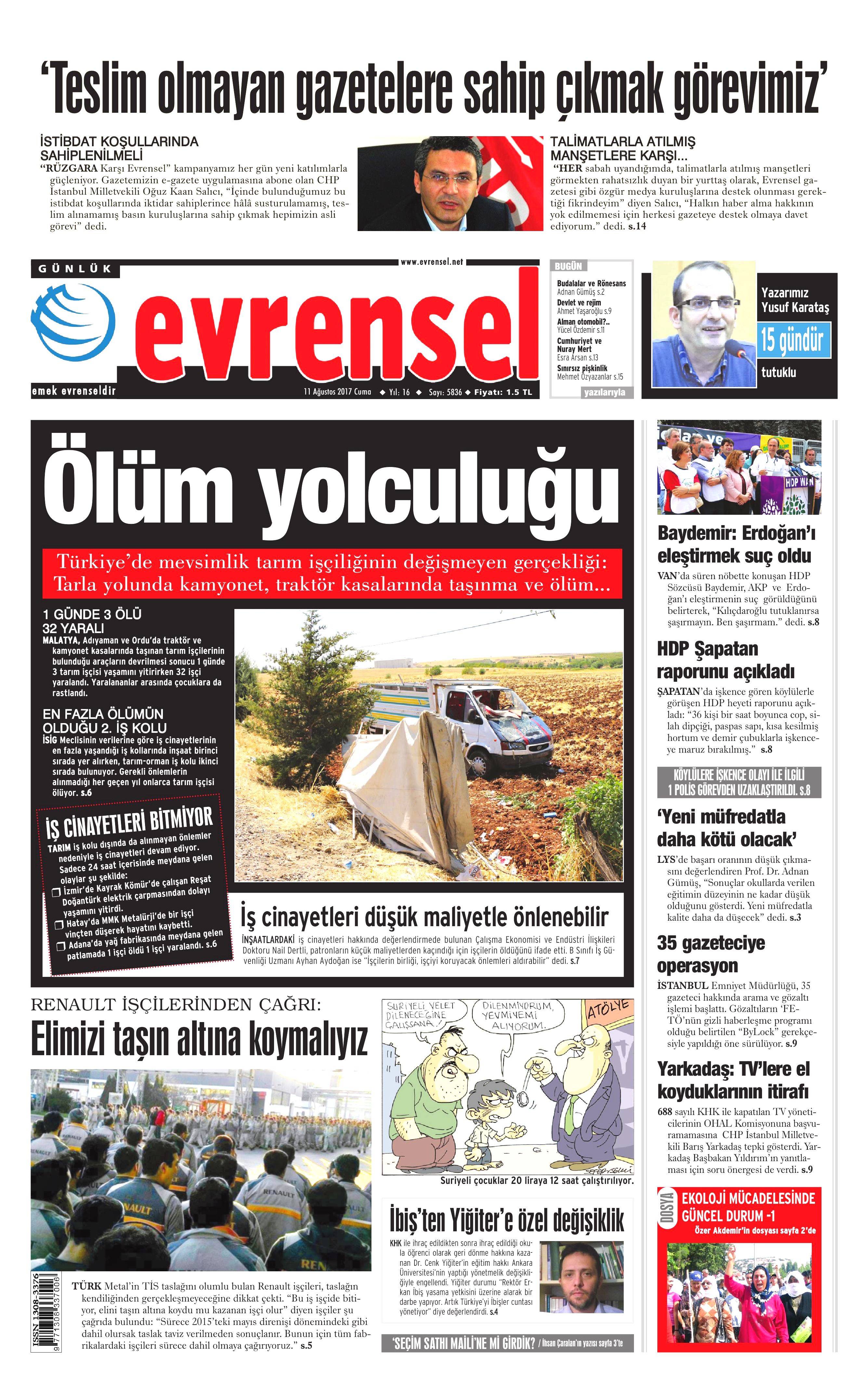 11 Ağustos 2017 gazete manşetleri - 5