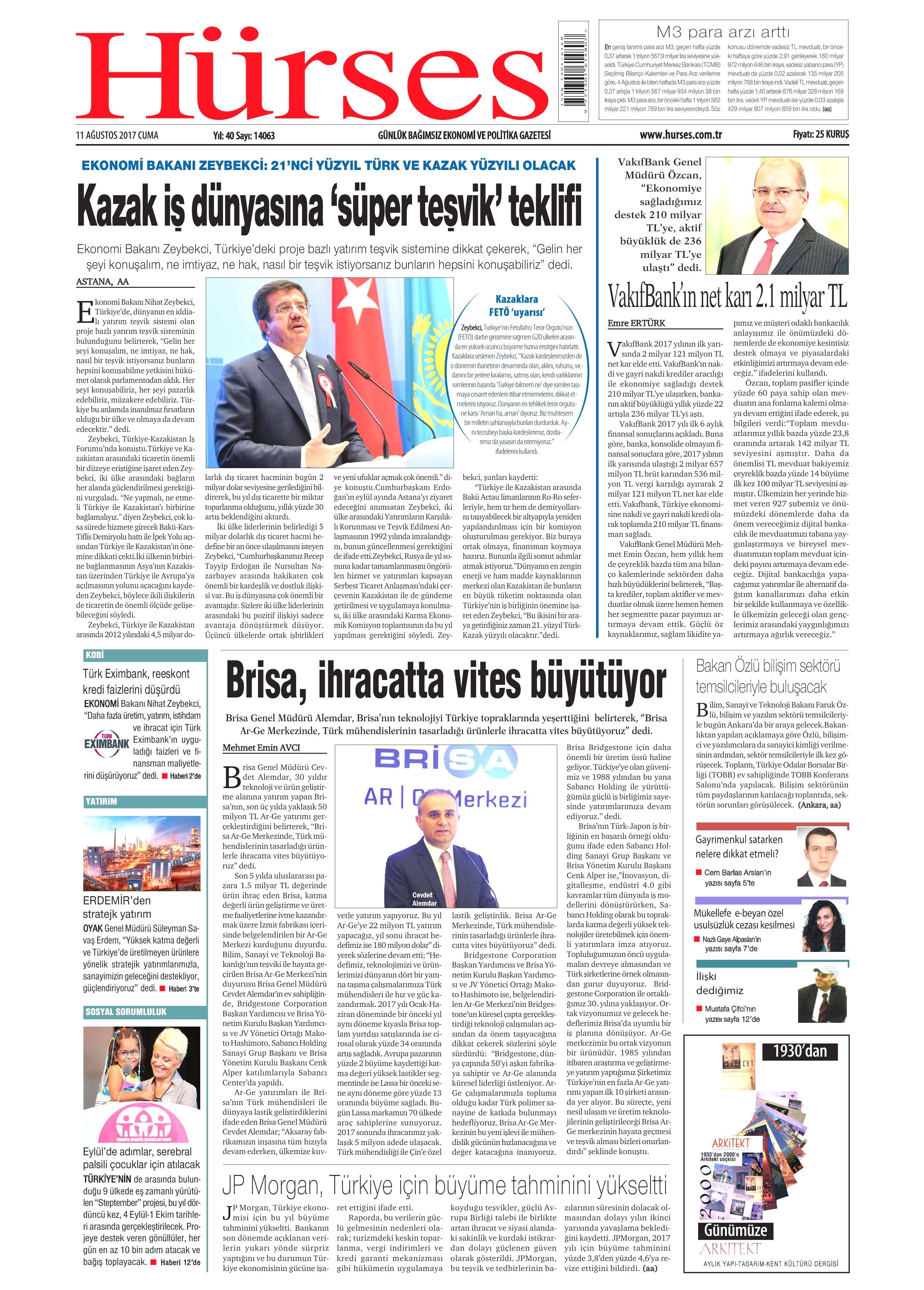 11 Ağustos 2017 gazete manşetleri - 8