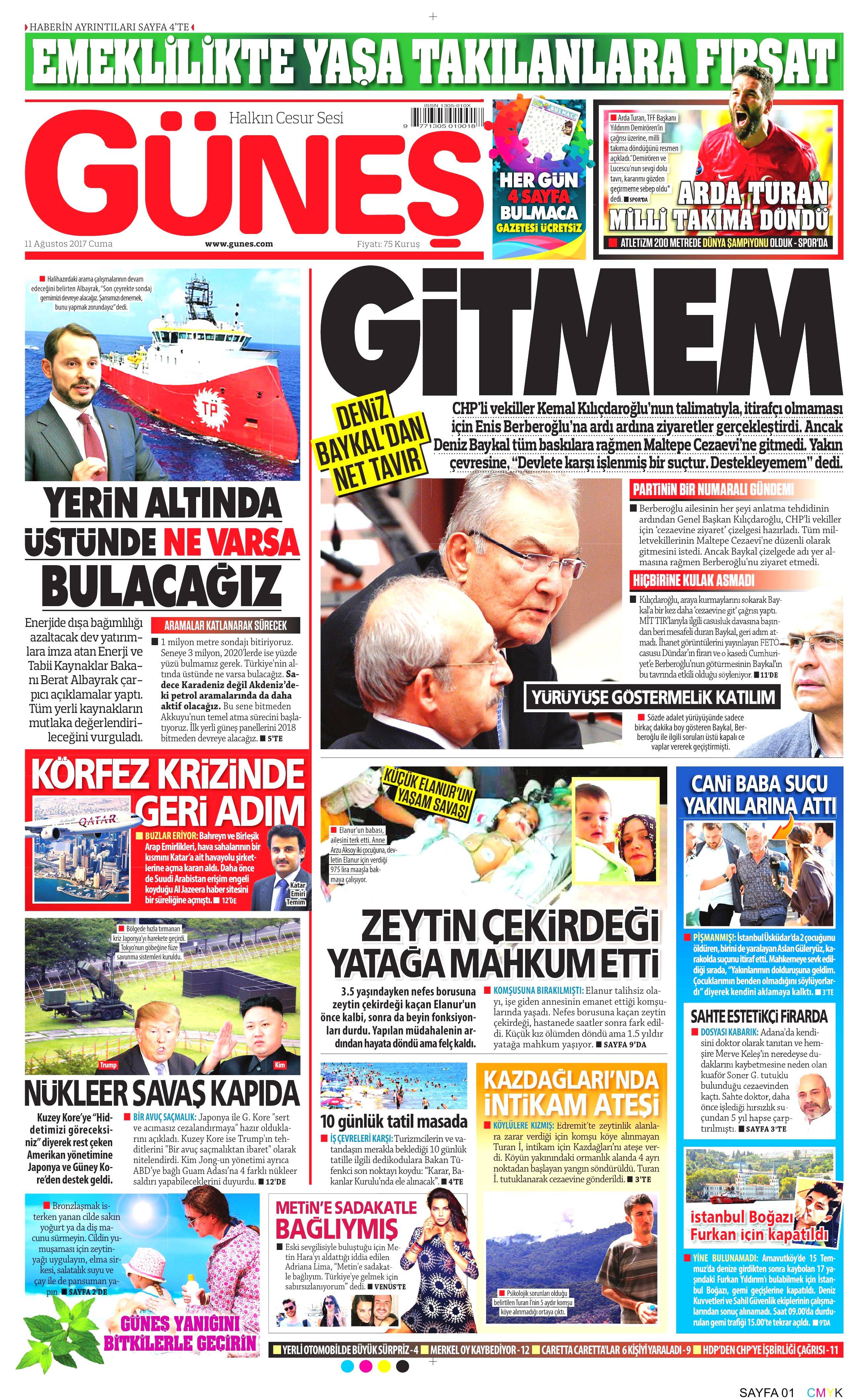 11 Ağustos 2017 gazete manşetleri - 6