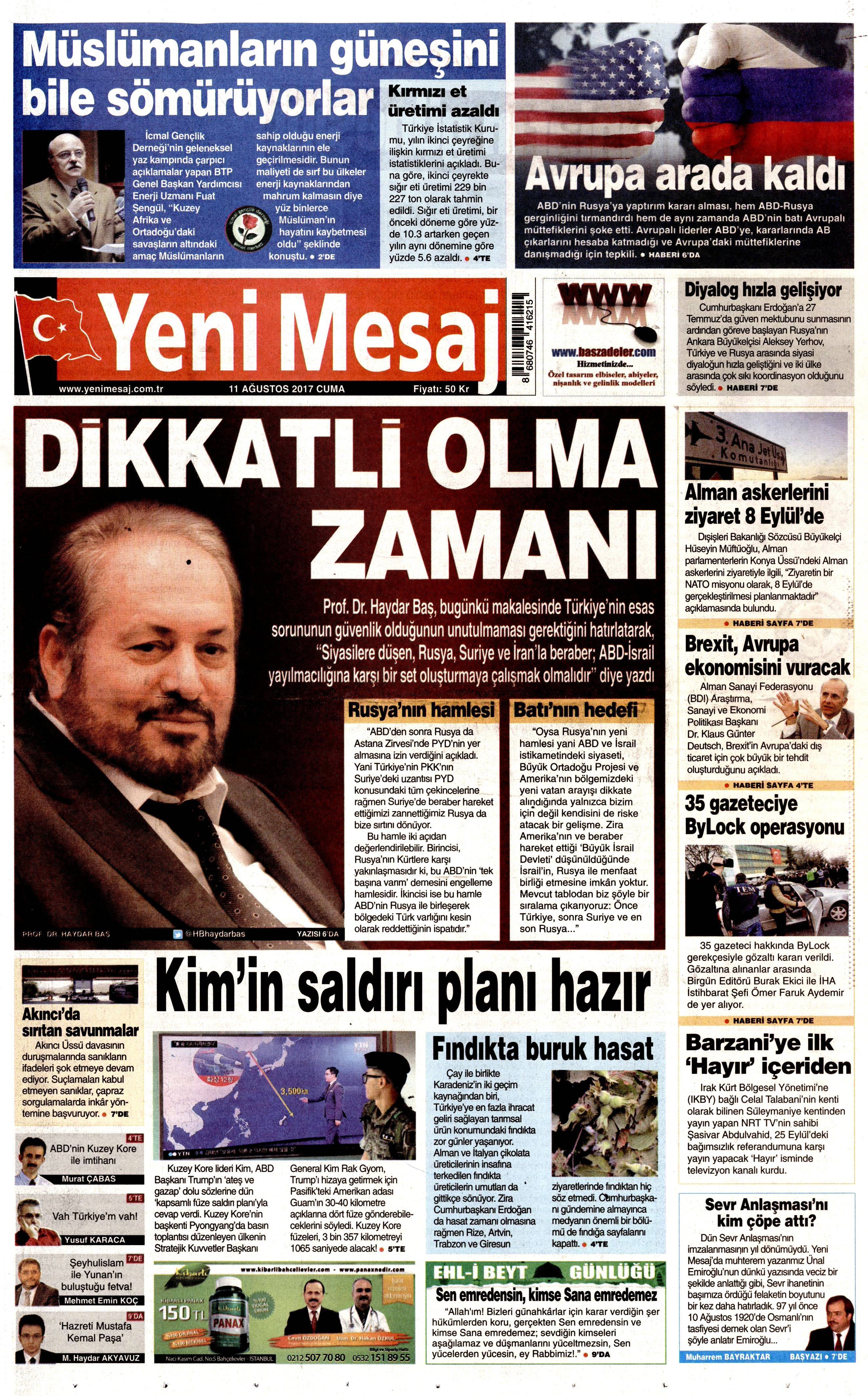 11 Ağustos 2017 gazete manşetleri - 23