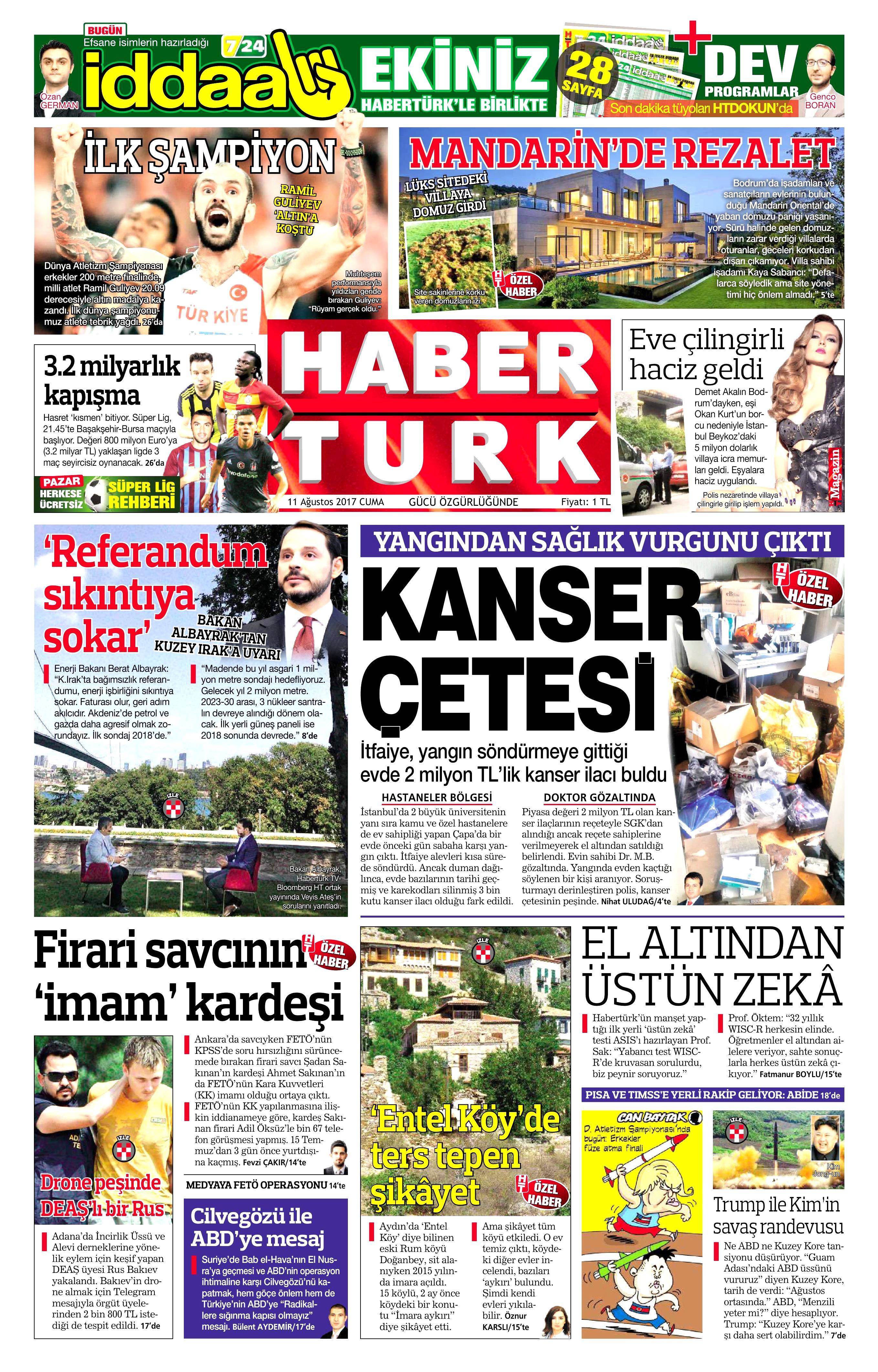 11 Ağustos 2017 gazete manşetleri - 7