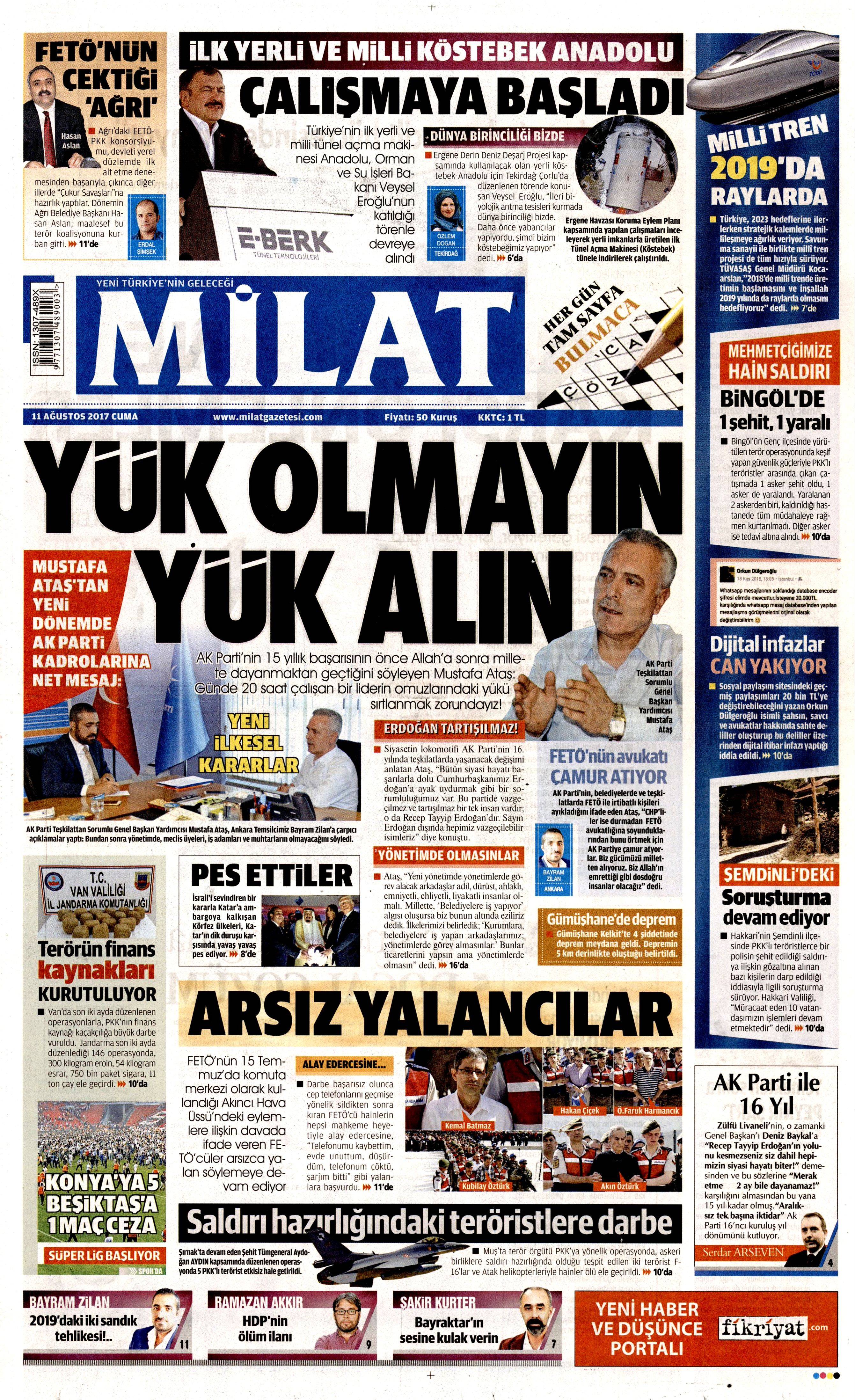 11 Ağustos 2017 gazete manşetleri - 11