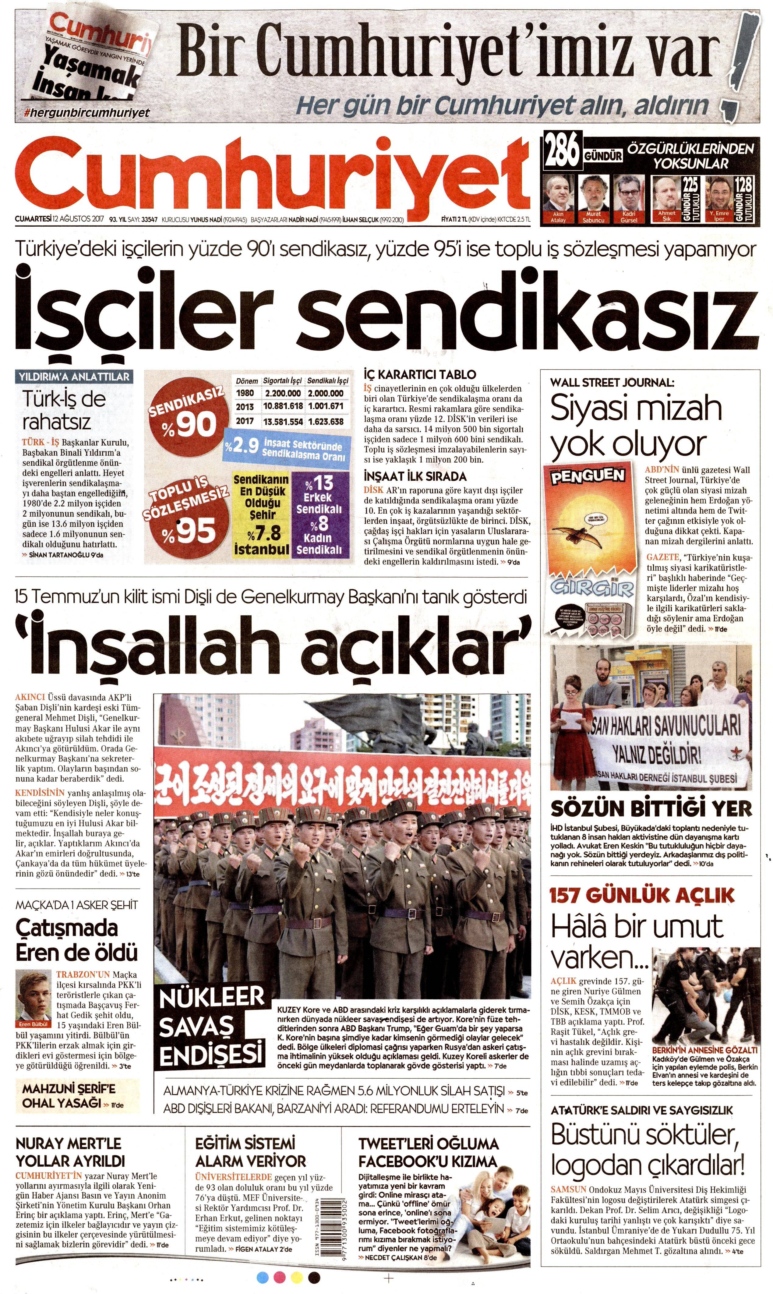 12 Ağustos 2017 gazete manşetleri - 33