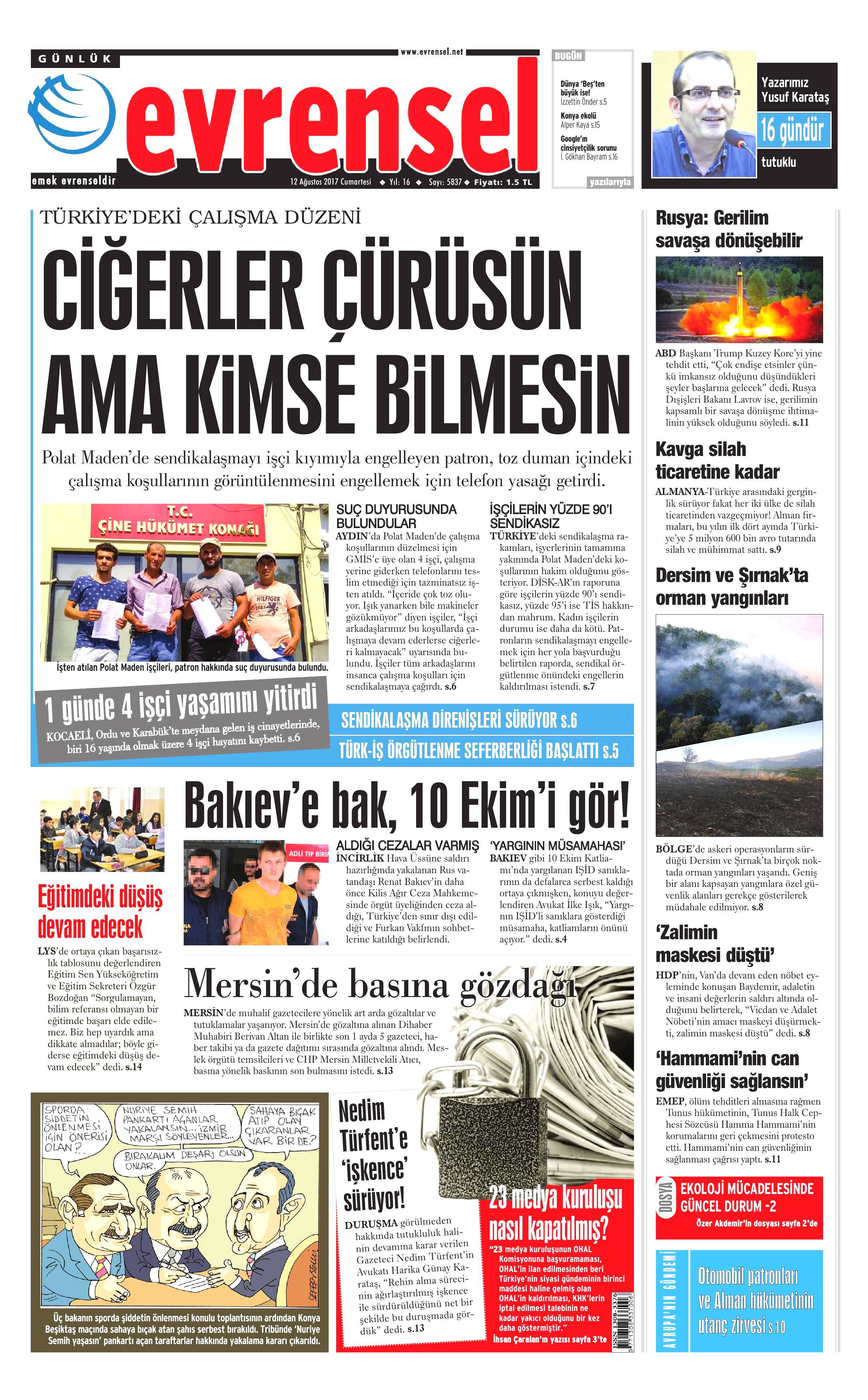 12 Ağustos 2017 gazete manşetleri - 34