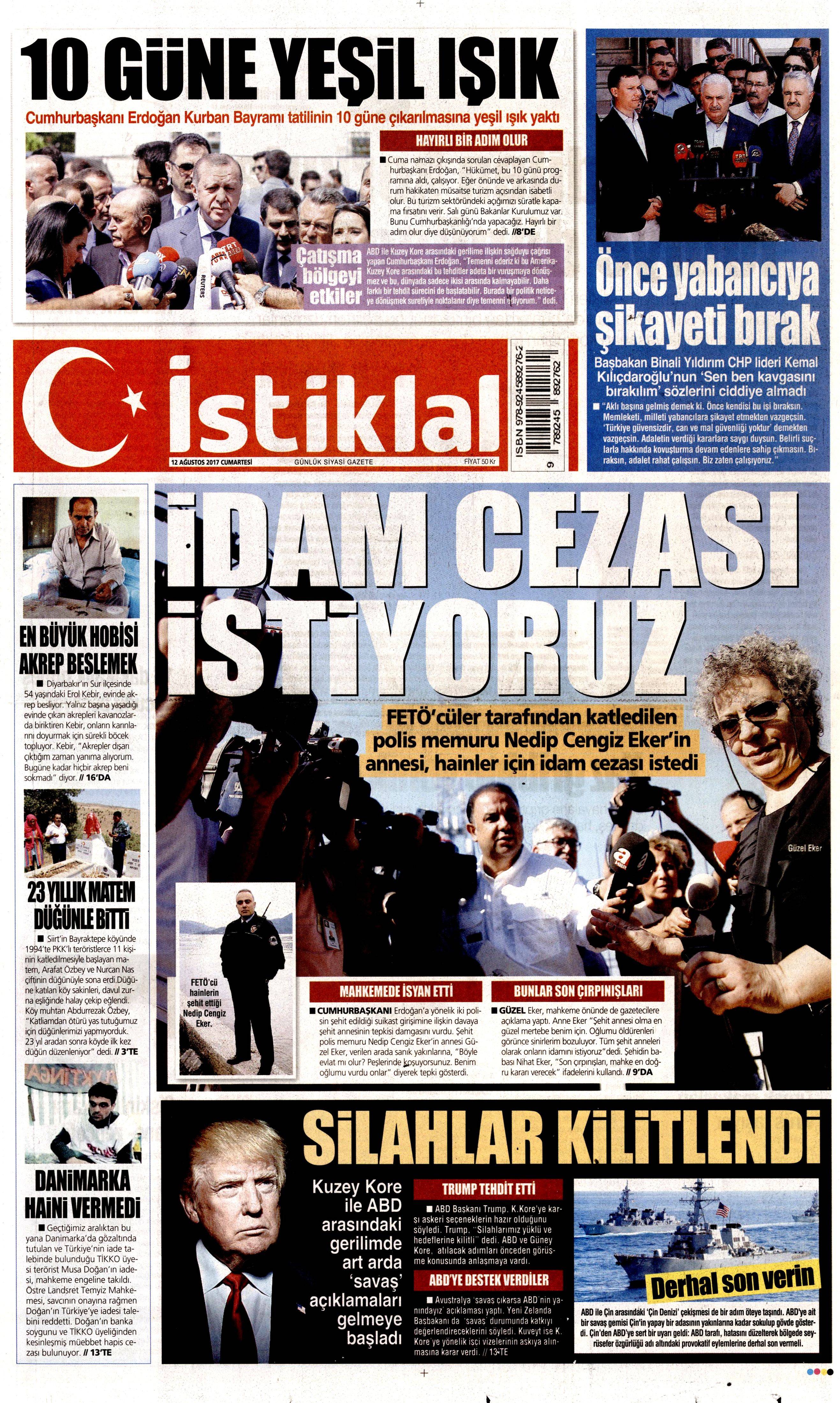 12 Ağustos 2017 gazete manşetleri - 11