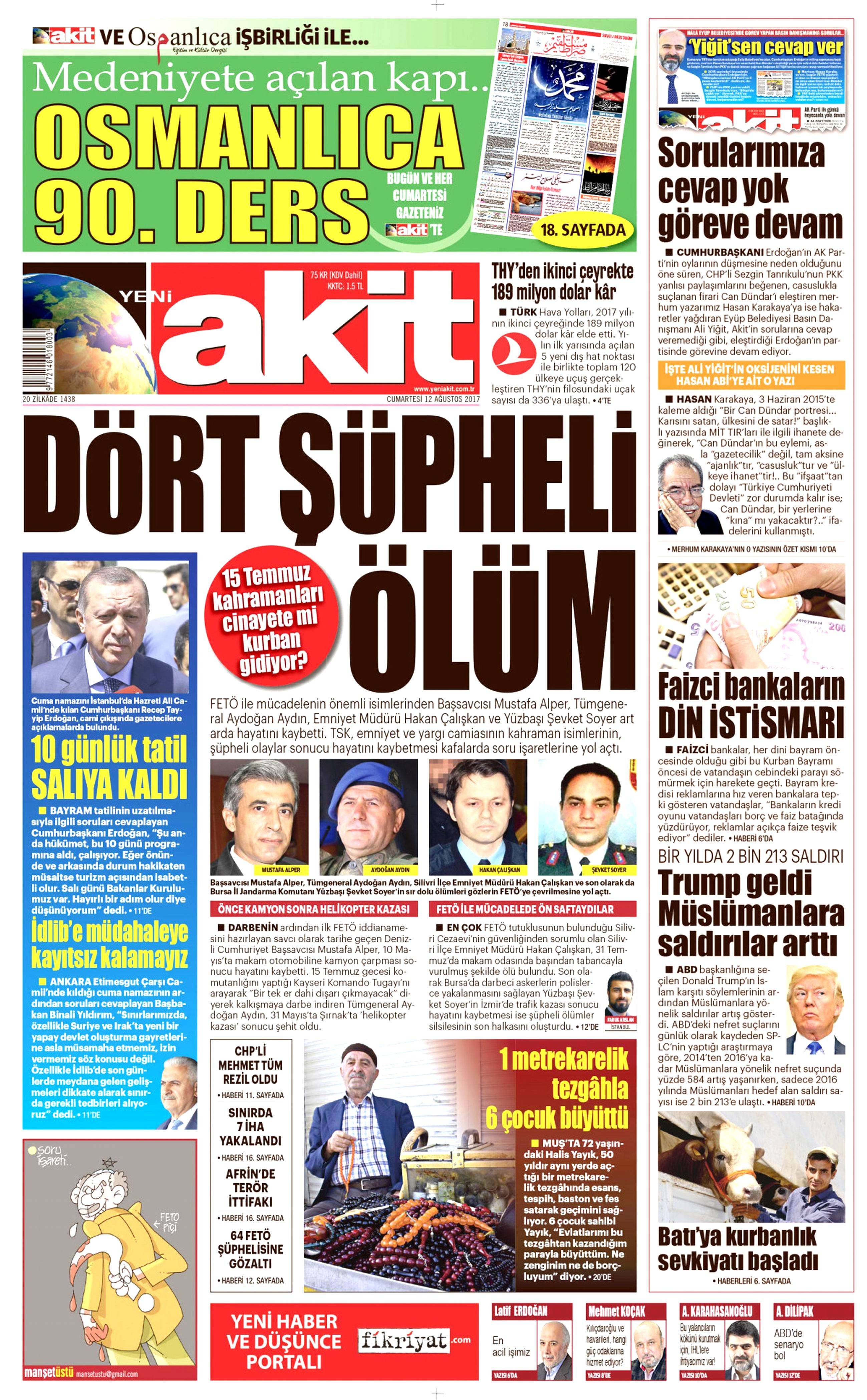 12 Ağustos 2017 gazete manşetleri - 2