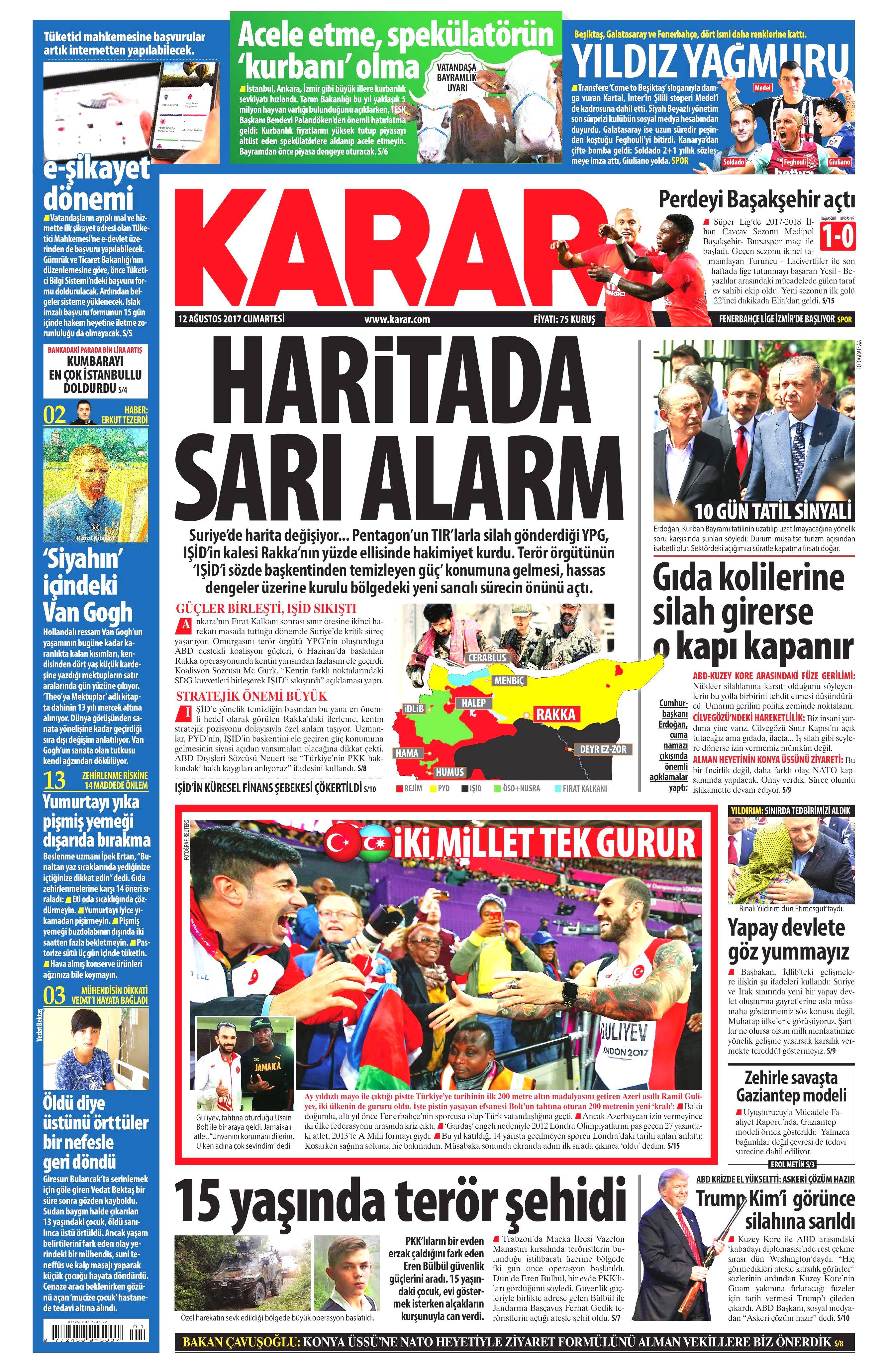 12 Ağustos 2017 gazete manşetleri - 12