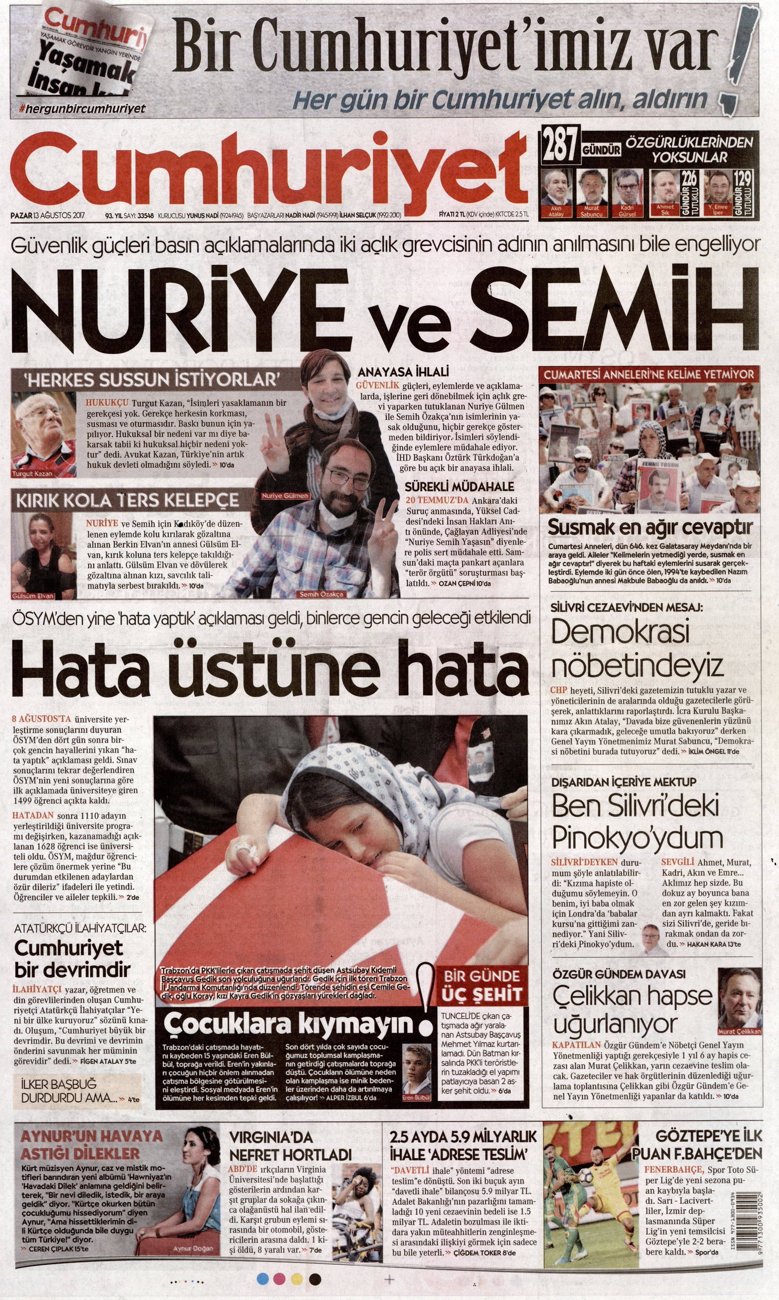 13 Ağustos 2017 gazete manşetleri - 33