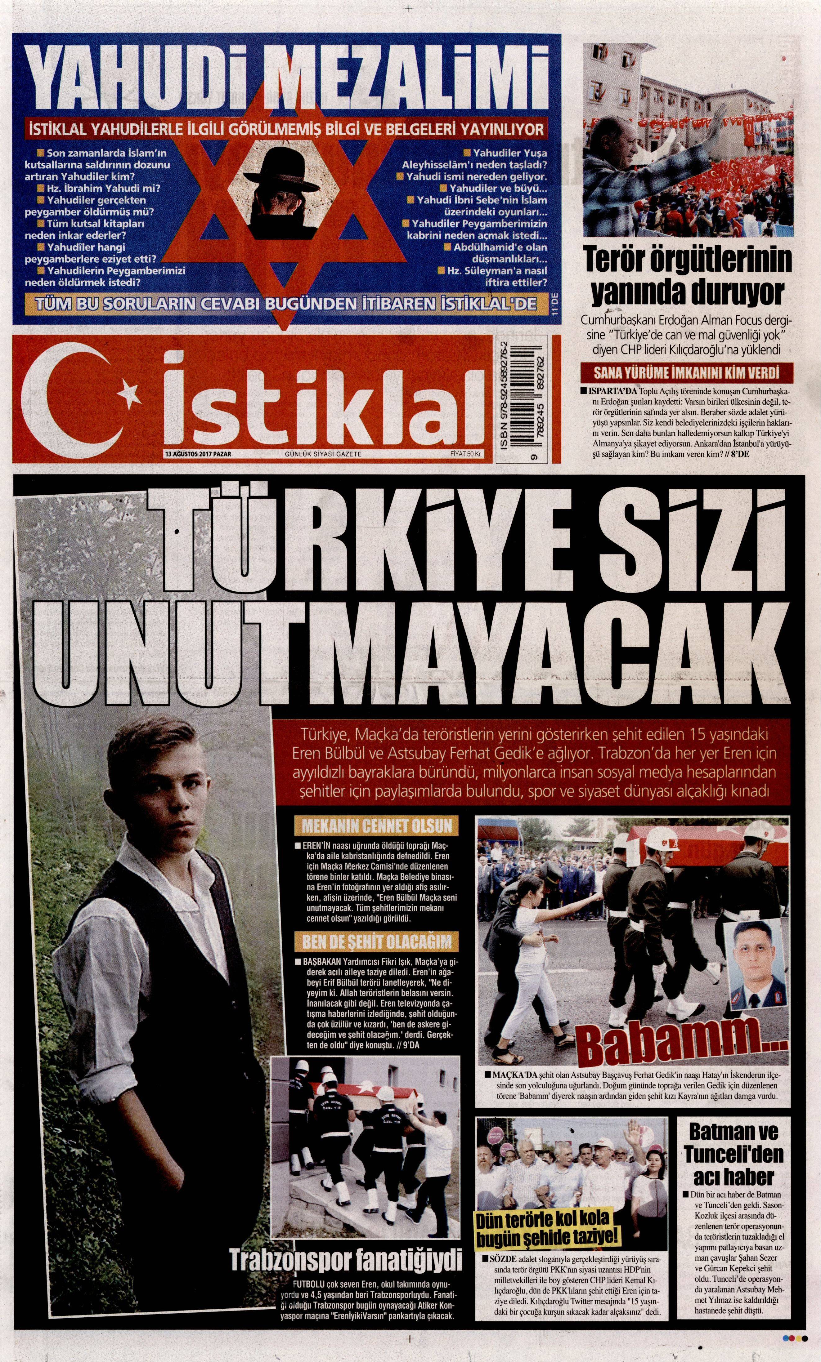 13 Ağustos 2017 gazete manşetleri - 8