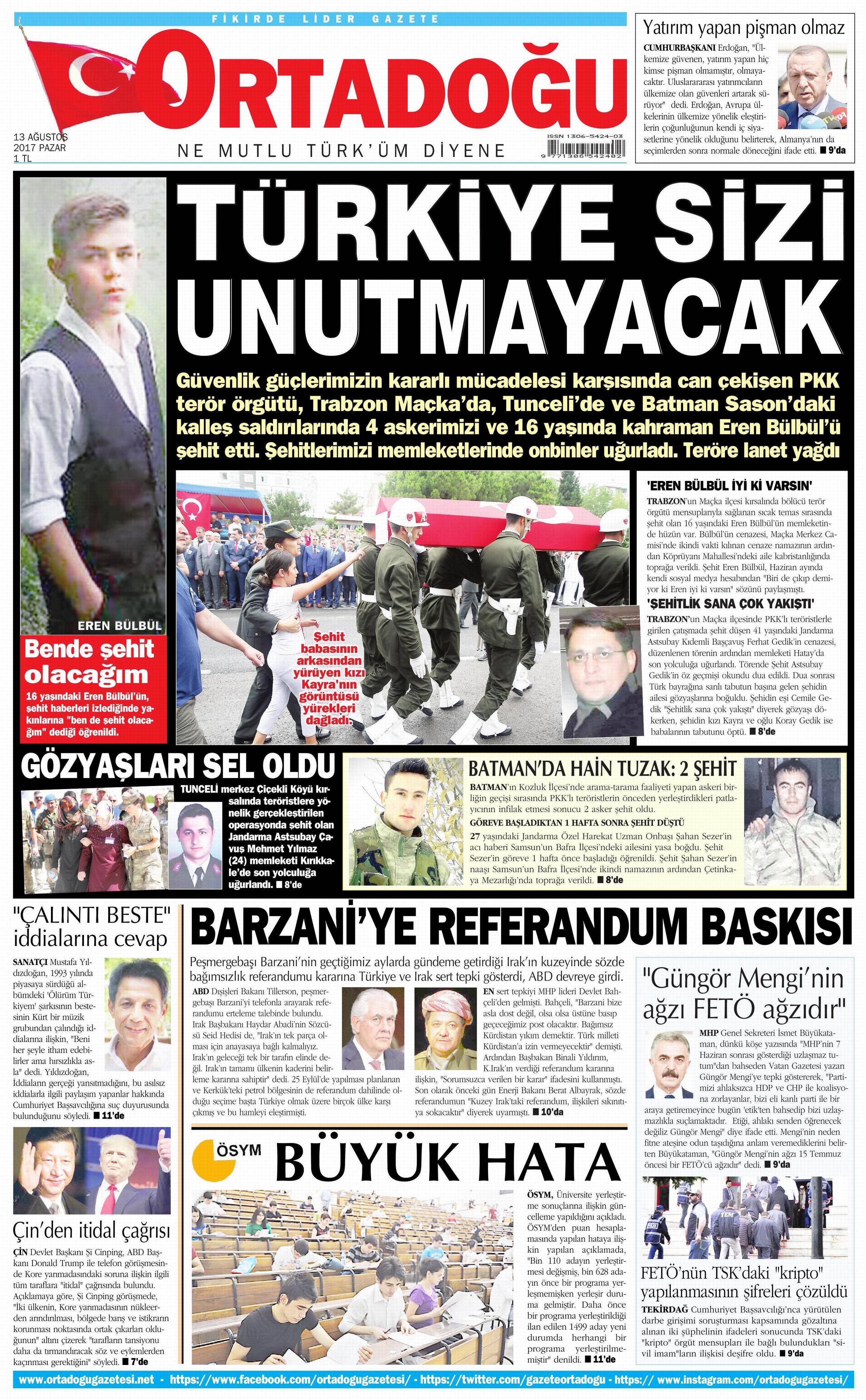 13 Ağustos 2017 gazete manşetleri - 14