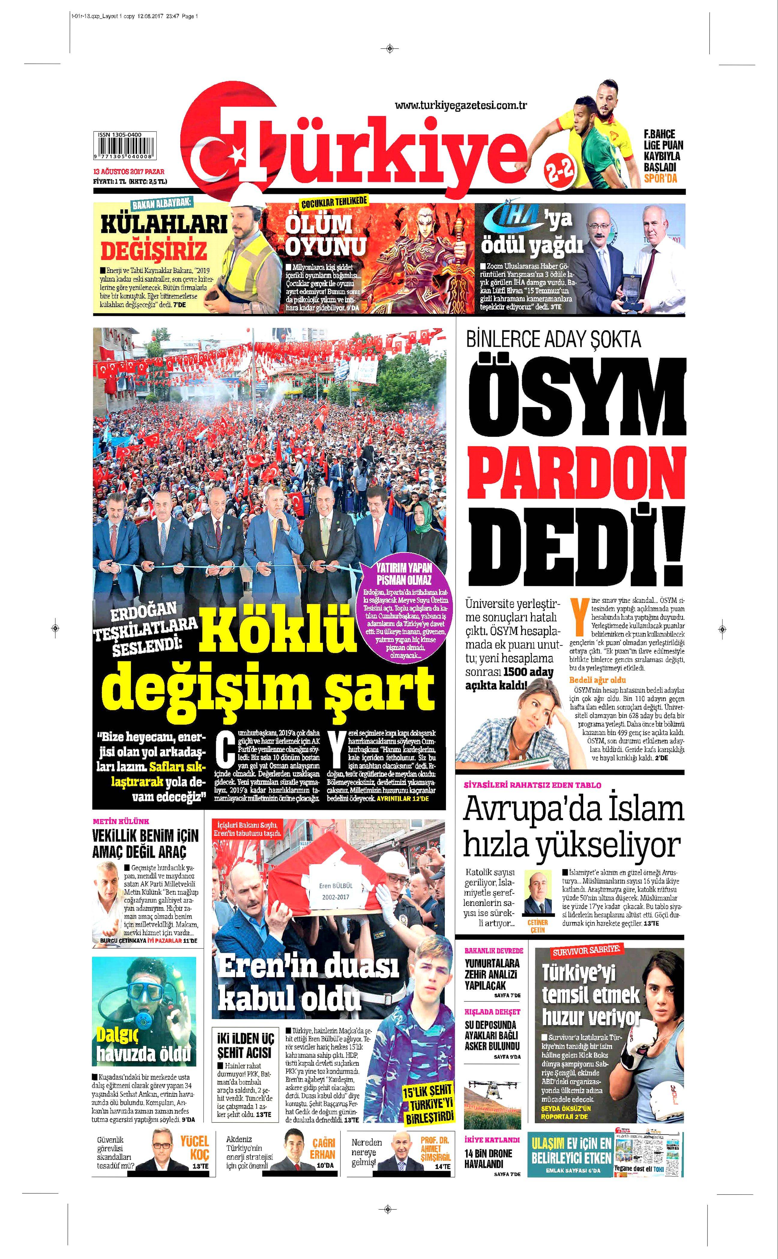 13 Ağustos 2017 gazete manşetleri - 20