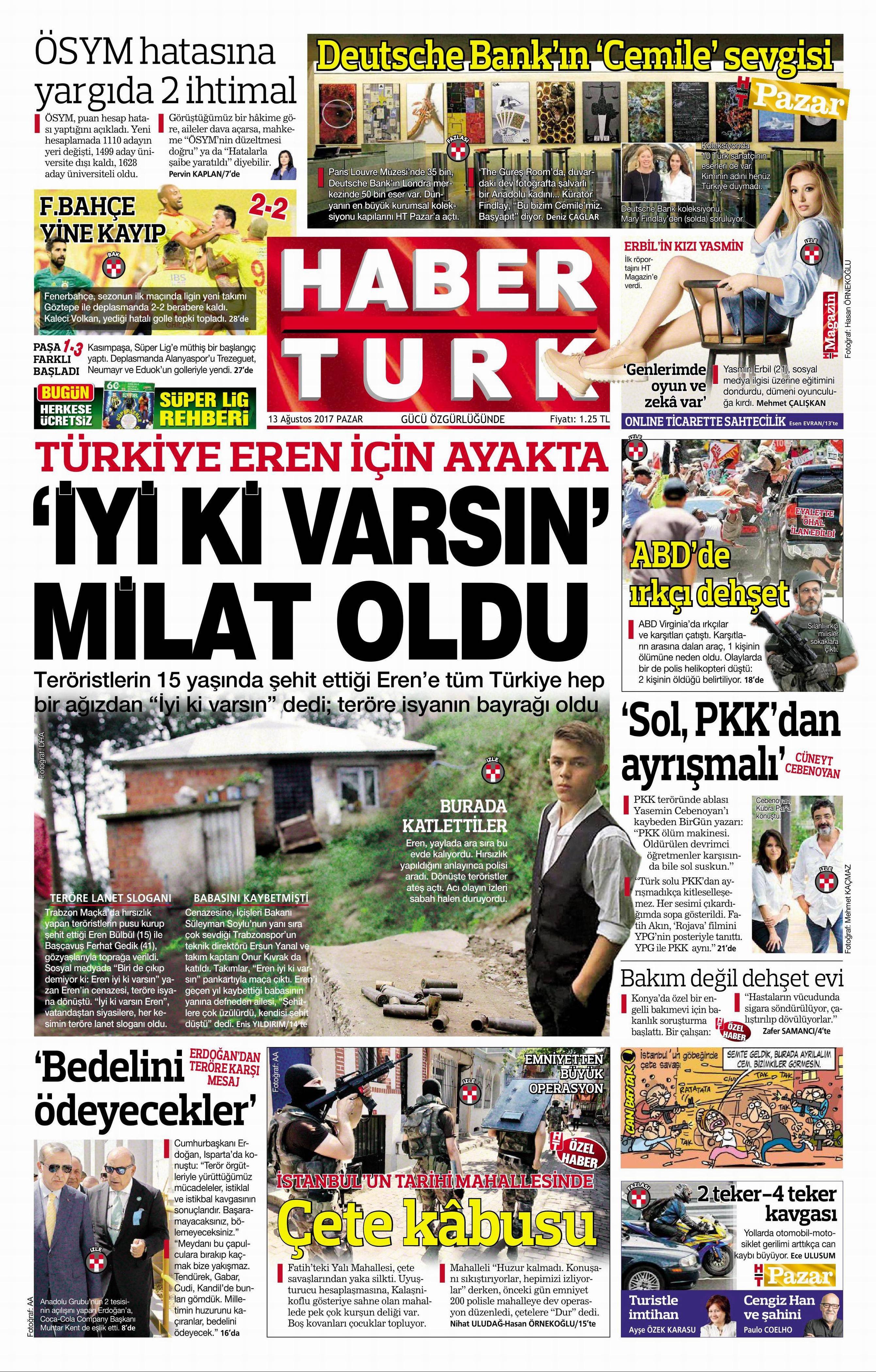 13 Ağustos 2017 gazete manşetleri - 5