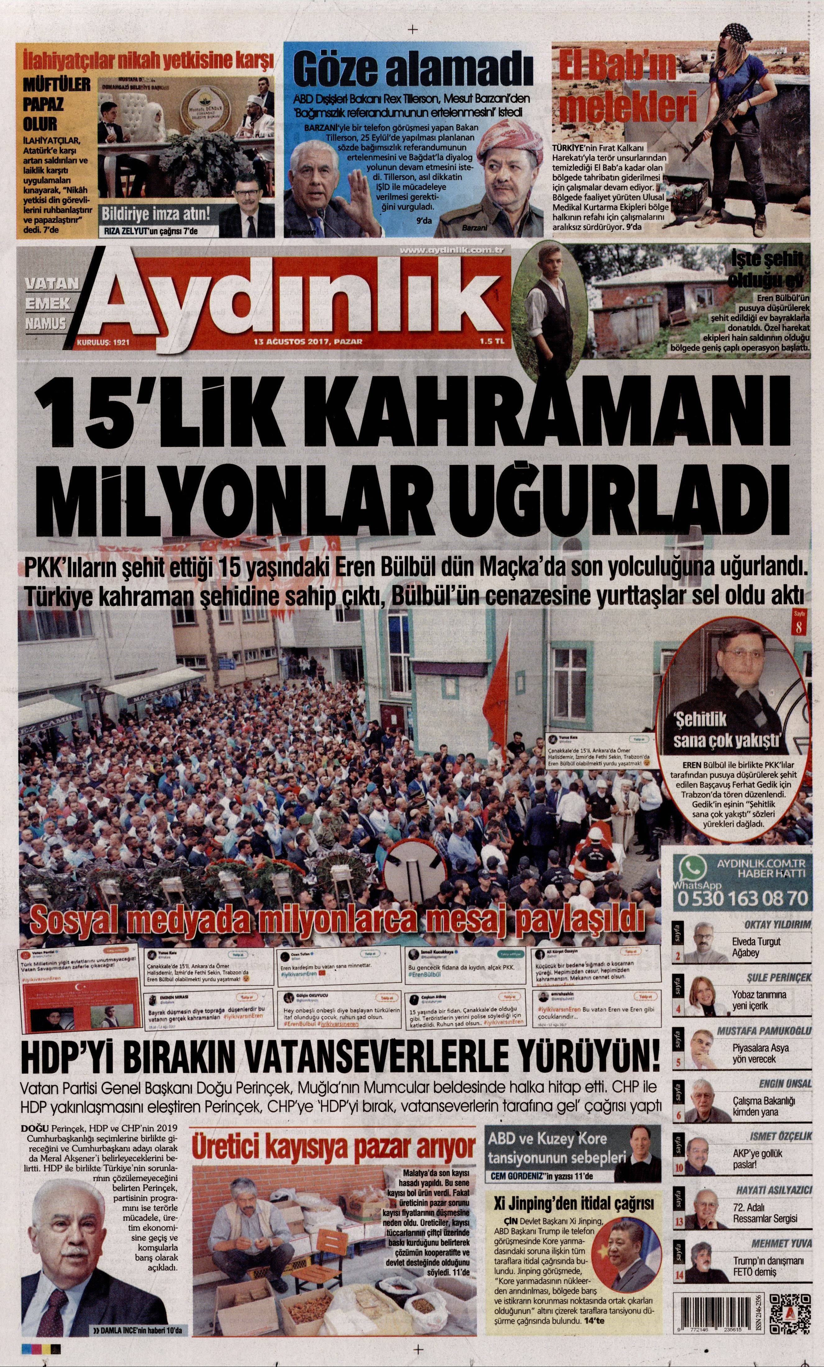 13 Ağustos 2017 gazete manşetleri - 31