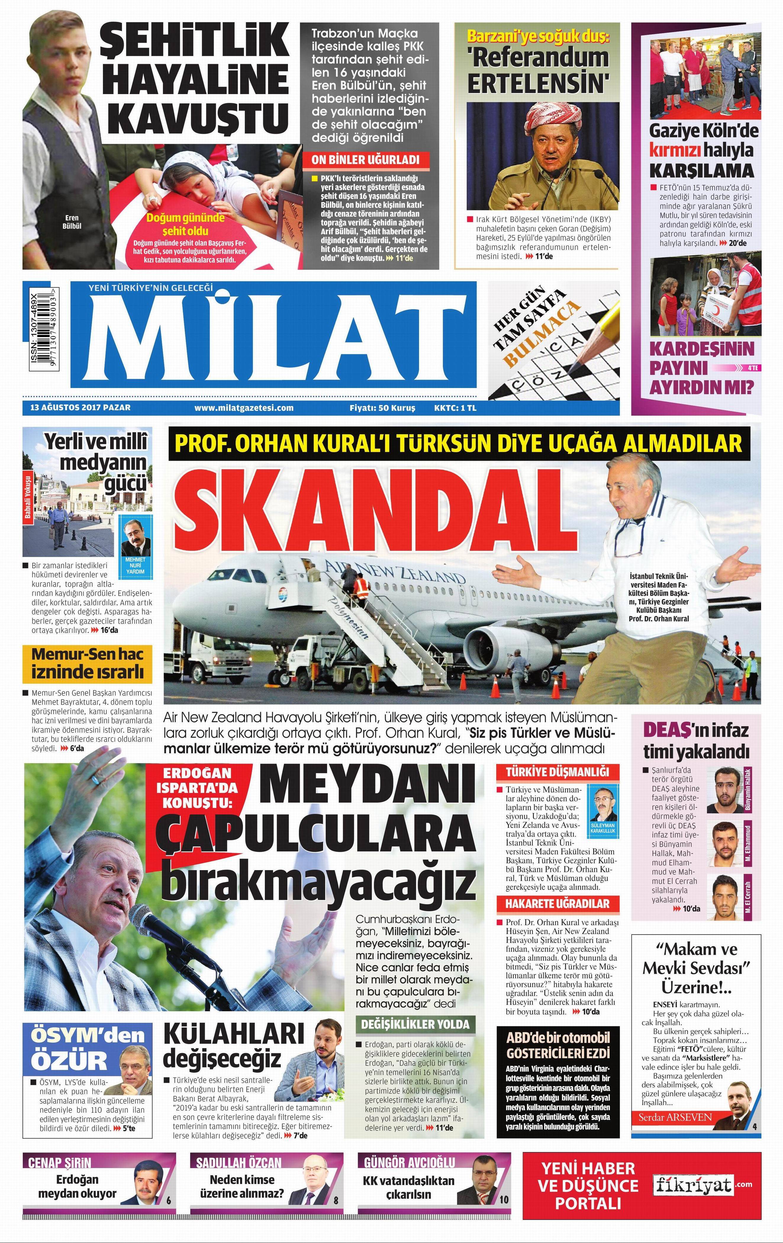 13 Ağustos 2017 gazete manşetleri - 11