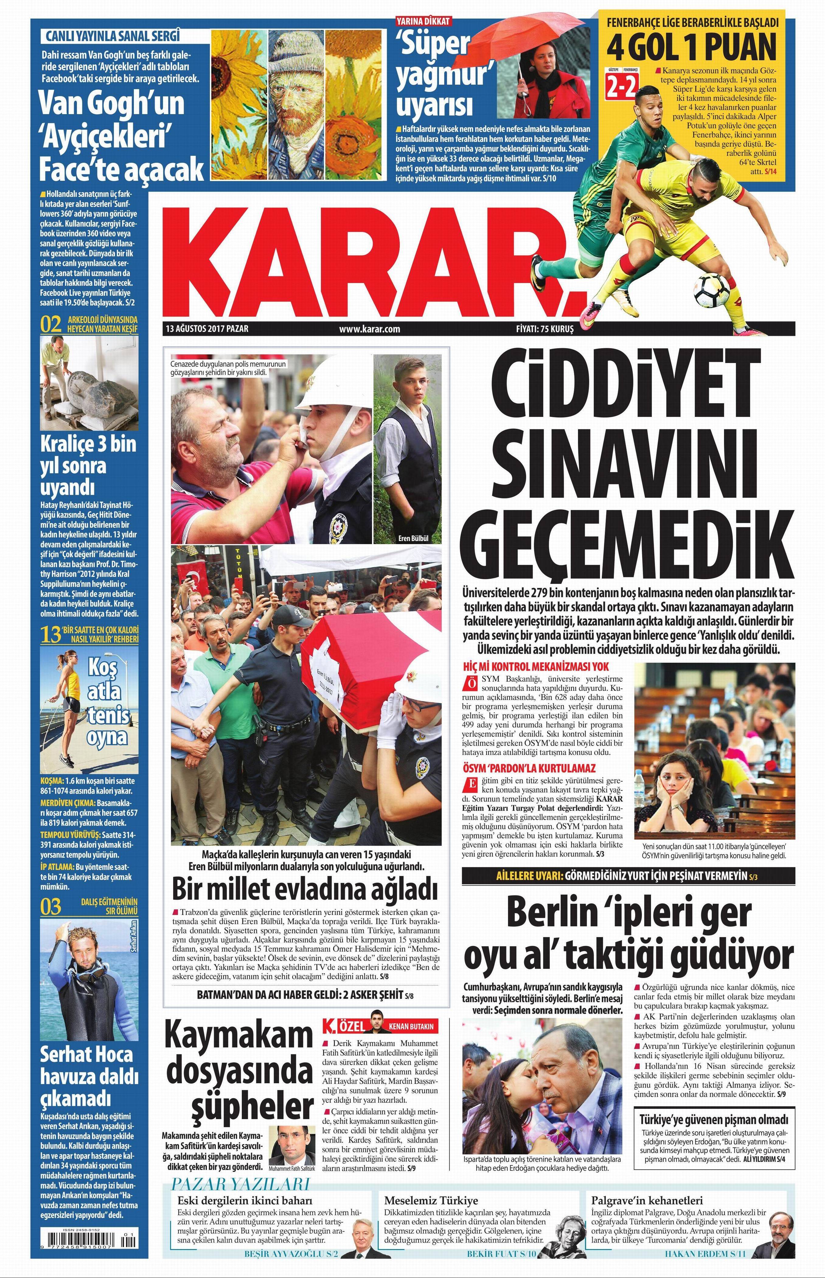 13 Ağustos 2017 gazete manşetleri - 9