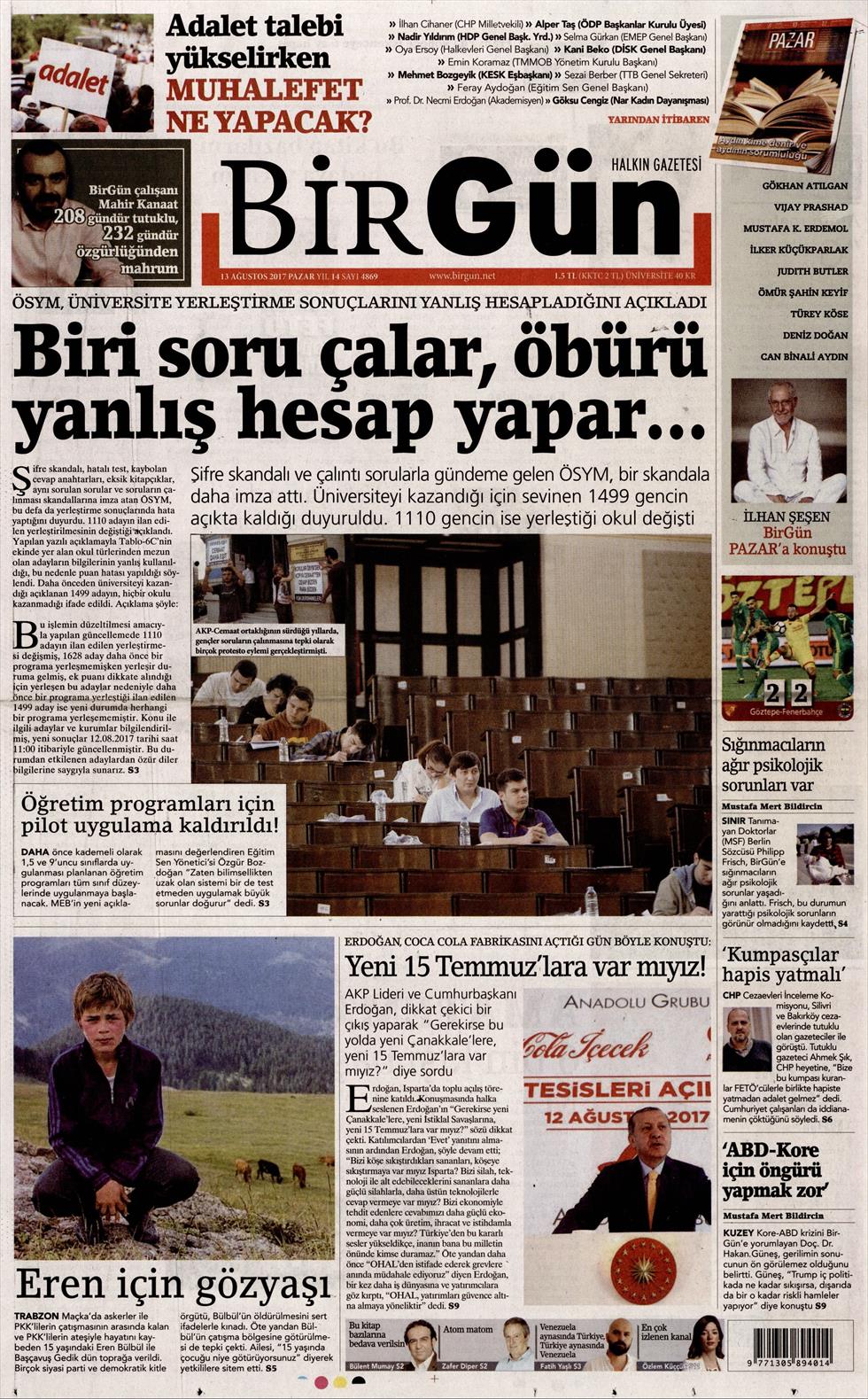 13 Ağustos 2017 gazete manşetleri - 32