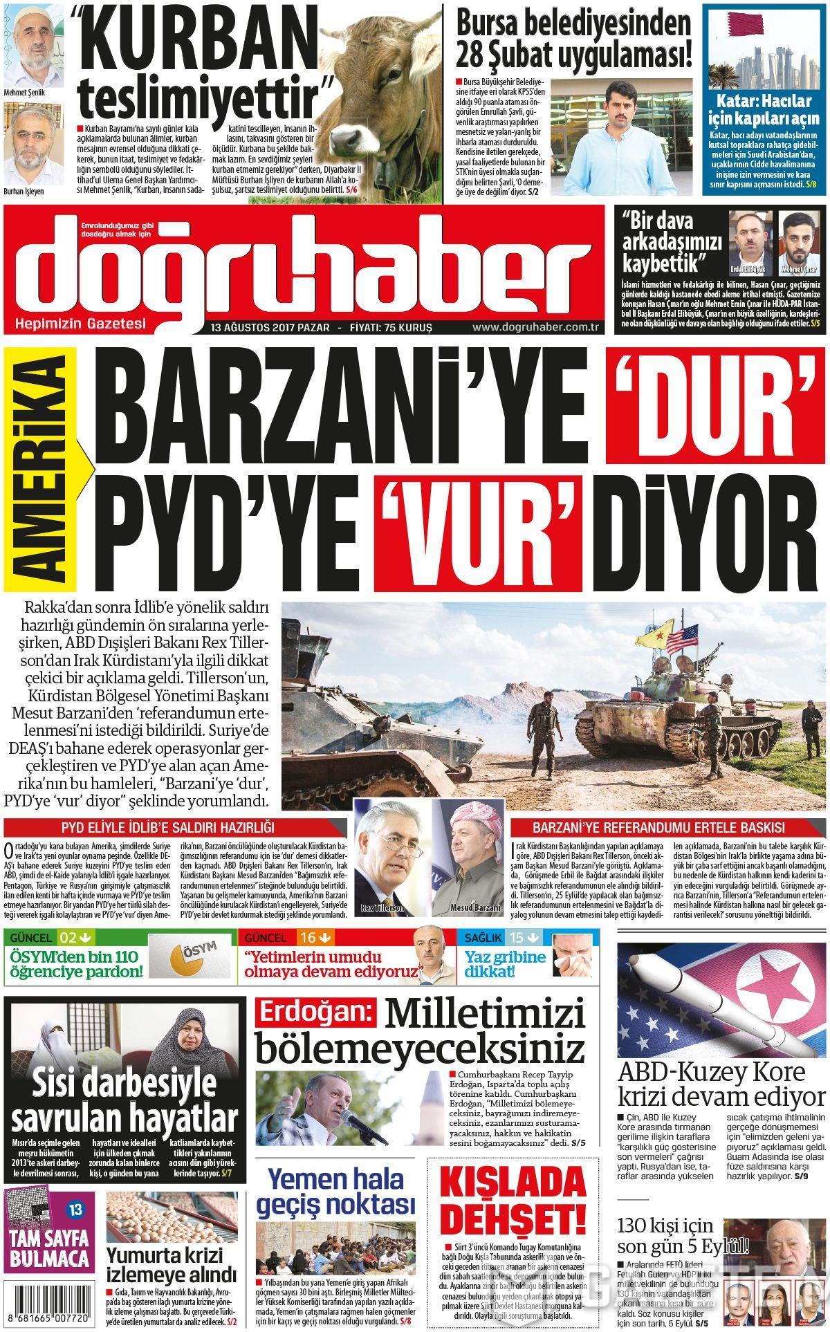 13 Ağustos 2017 gazete manşetleri - 4