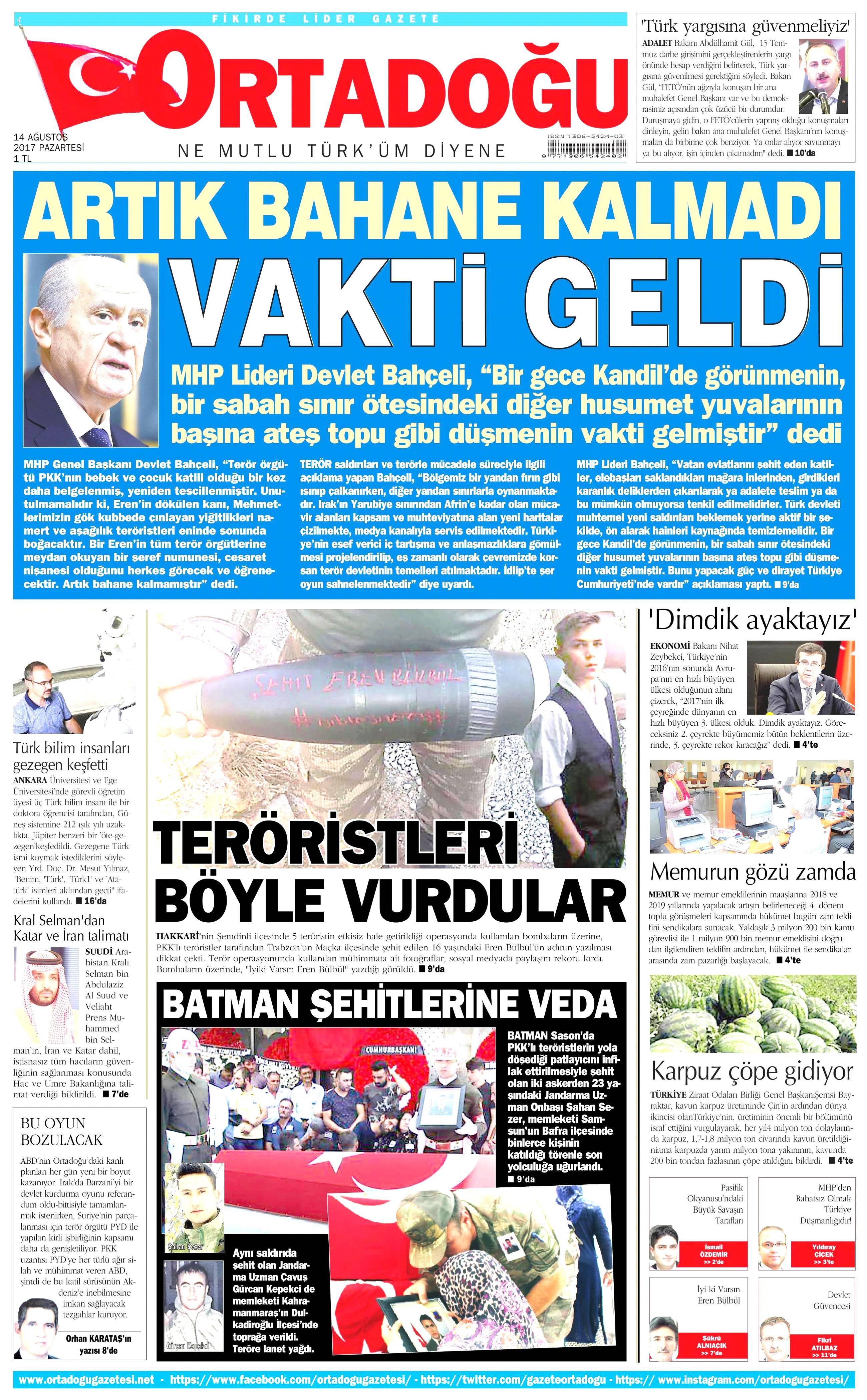 14 Ağustos 2017 gazete manşetleri - 19