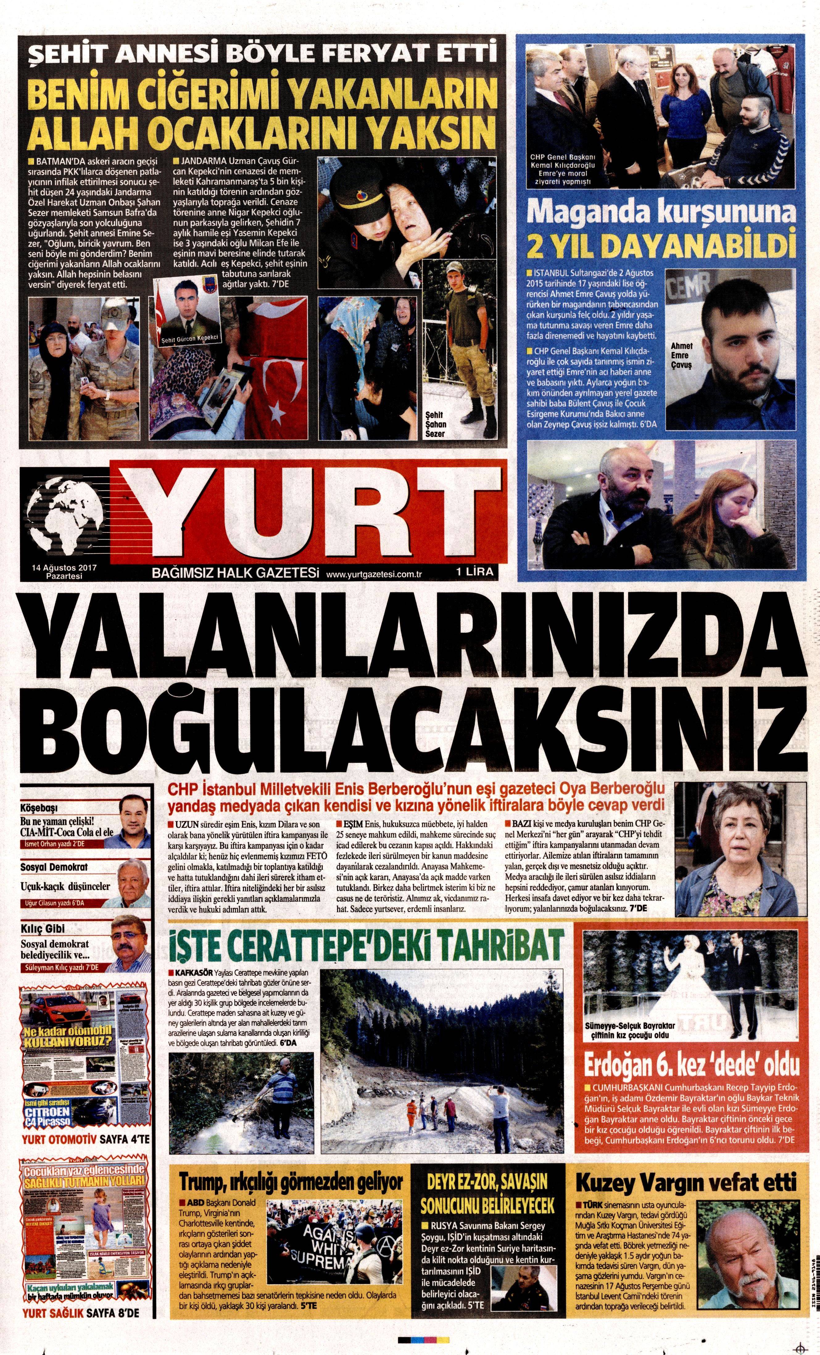 14 Ağustos 2017 gazete manşetleri - 29