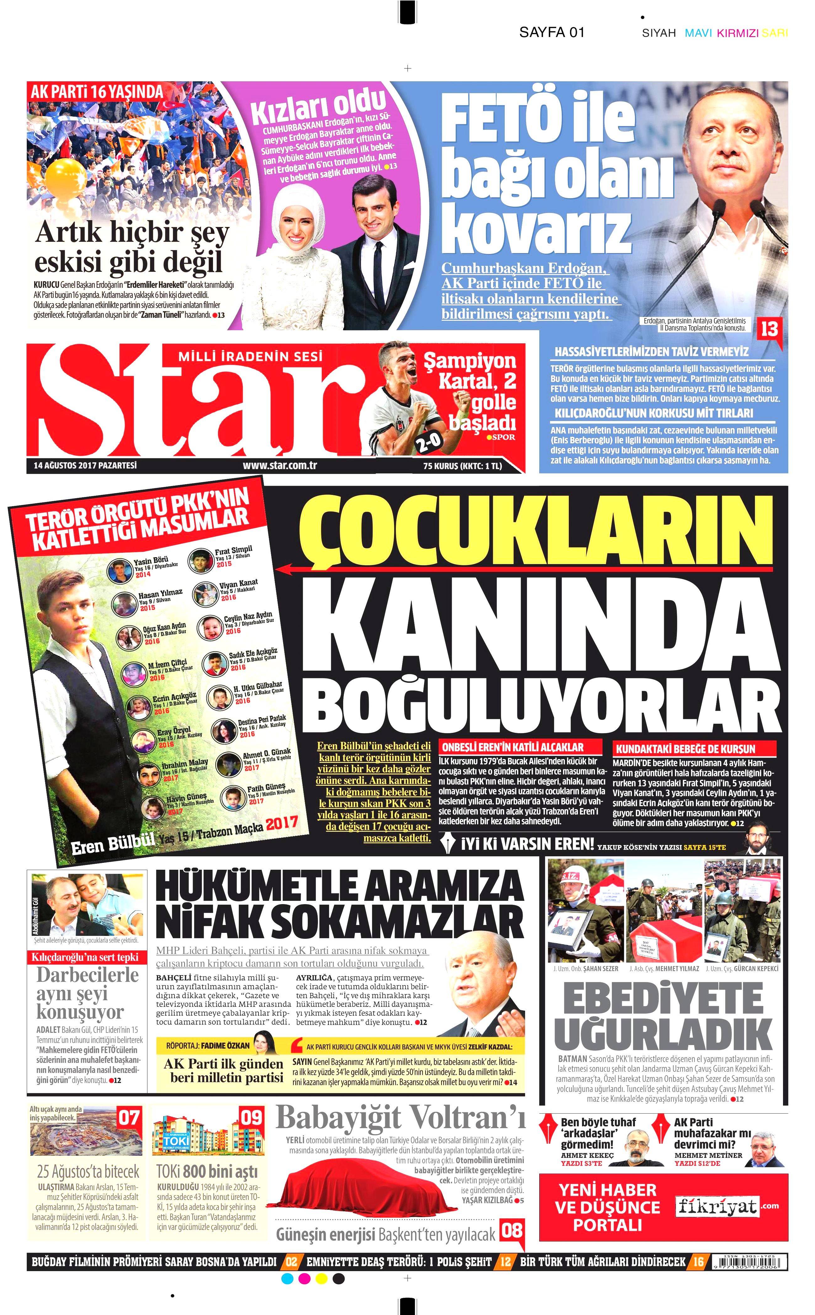 14 Ağustos 2017 gazete manşetleri - 22