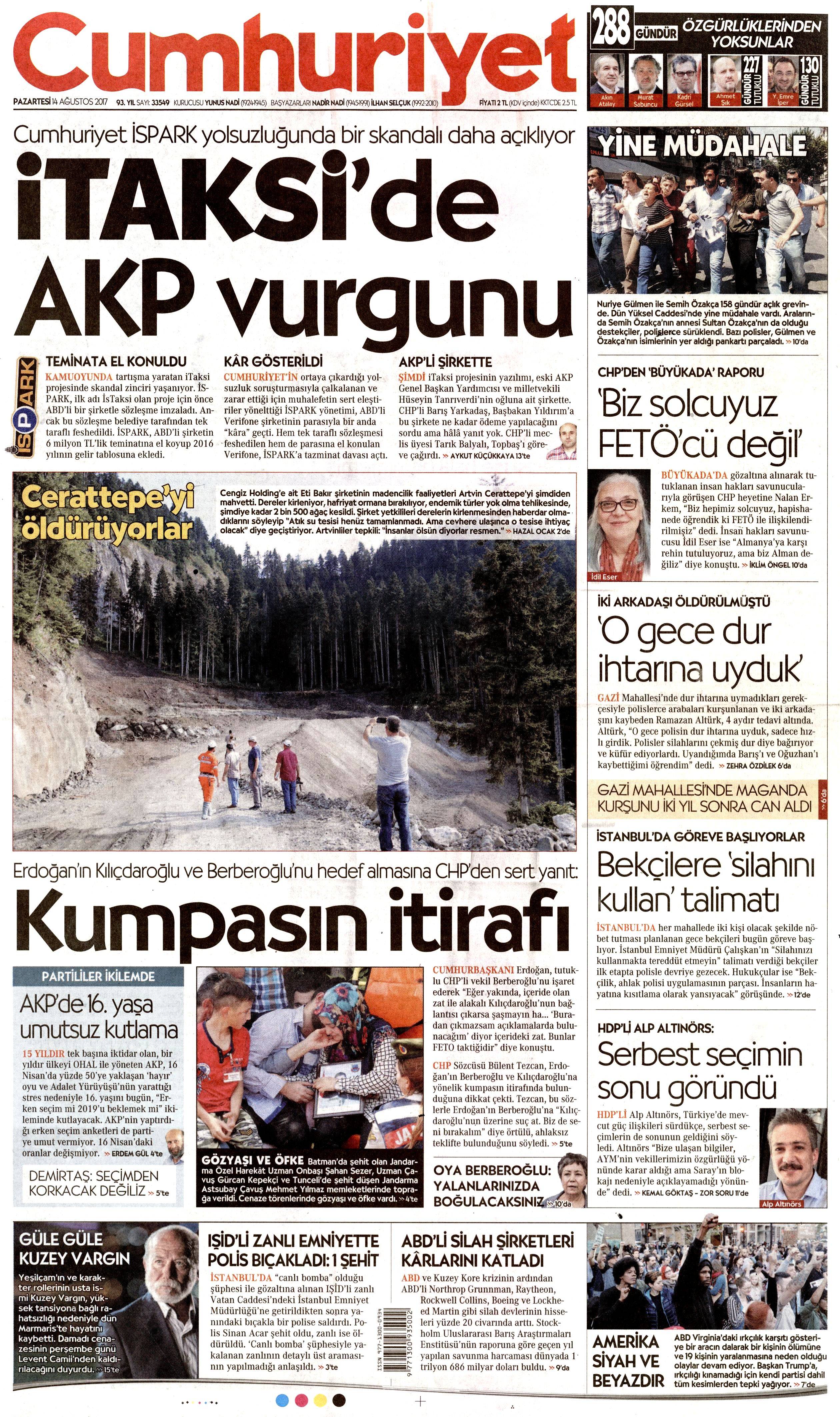 14 Ağustos 2017 gazete manşetleri - 39