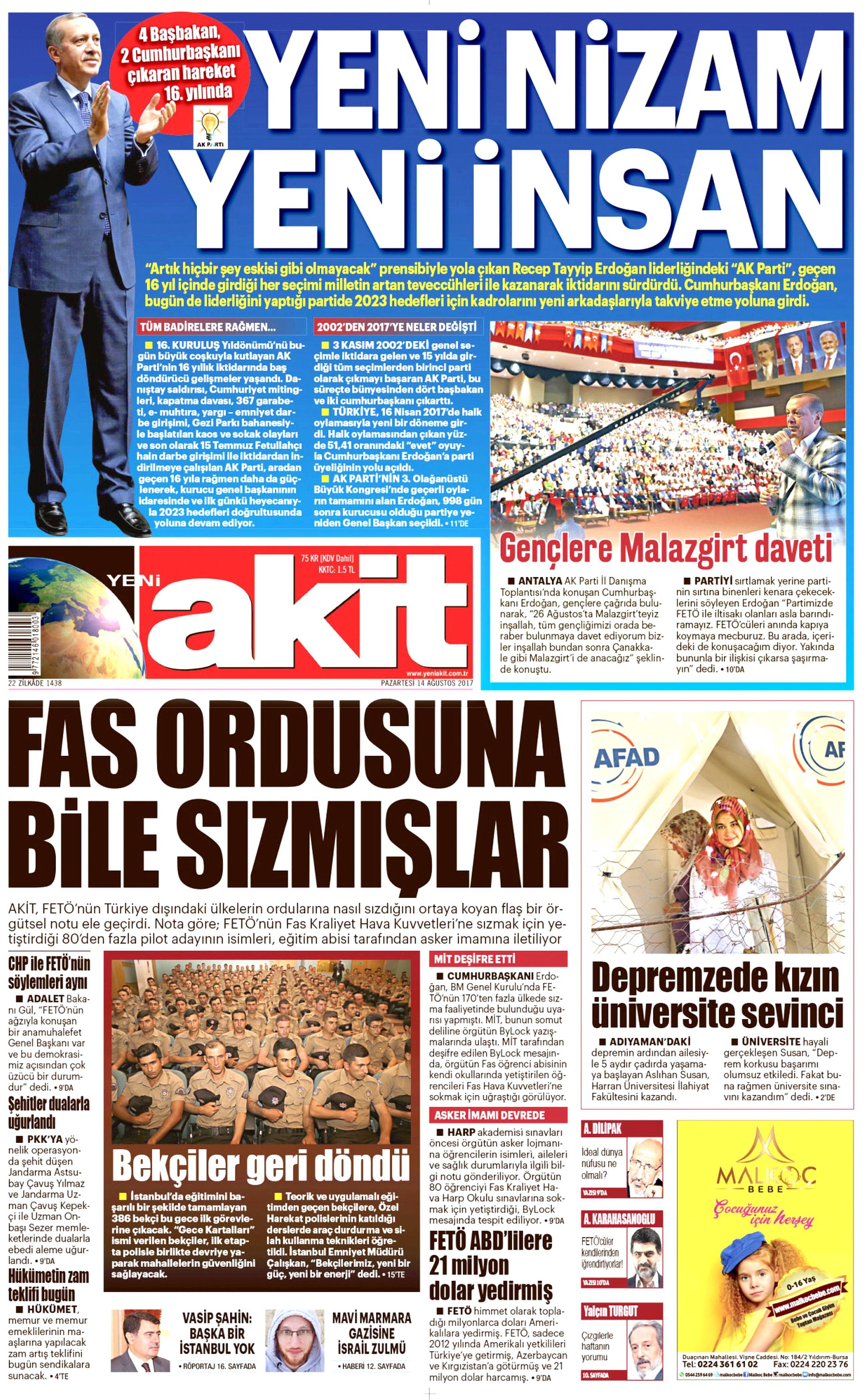 14 Ağustos 2017 gazete manşetleri - 2
