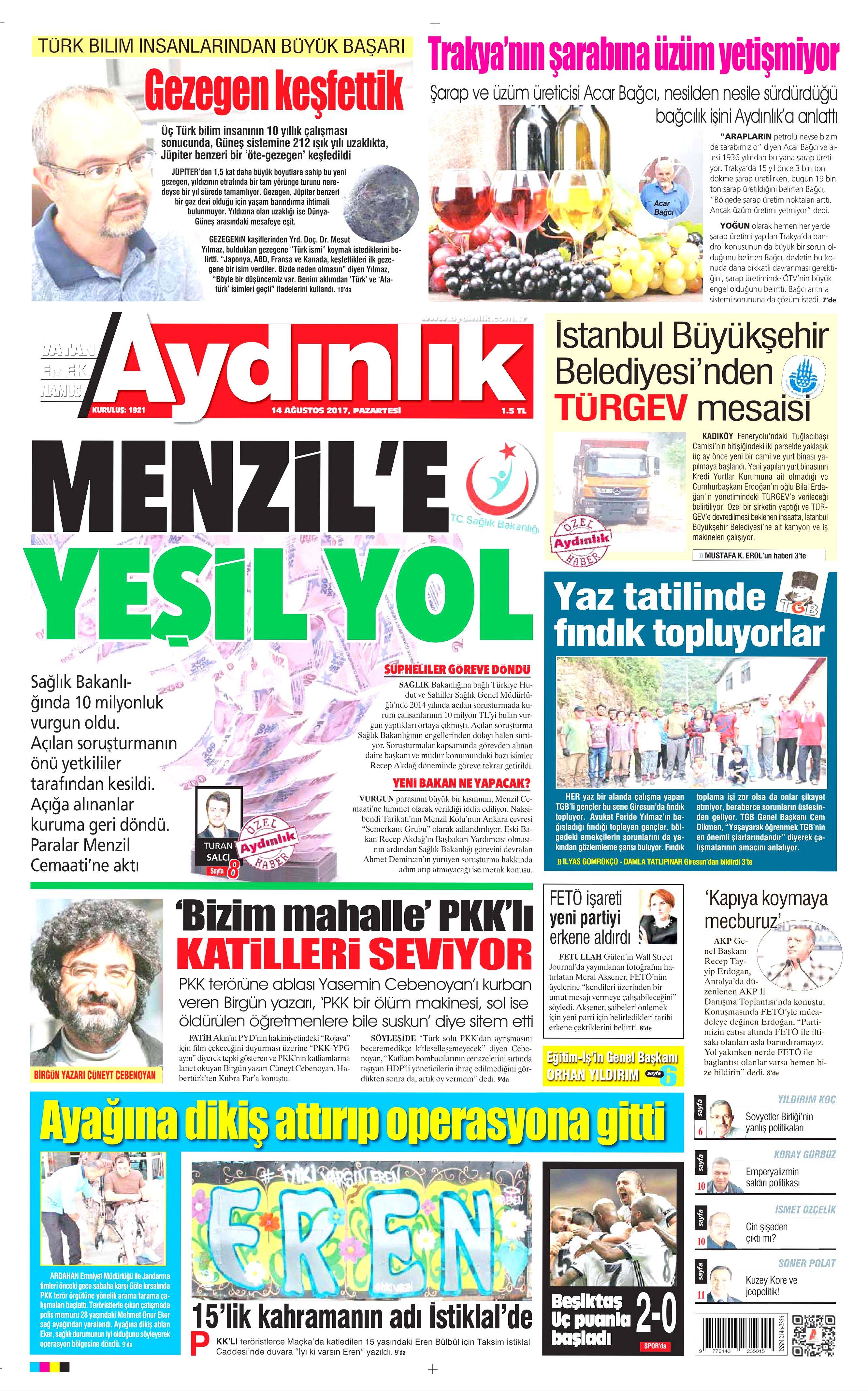 14 Ağustos 2017 gazete manşetleri - 37