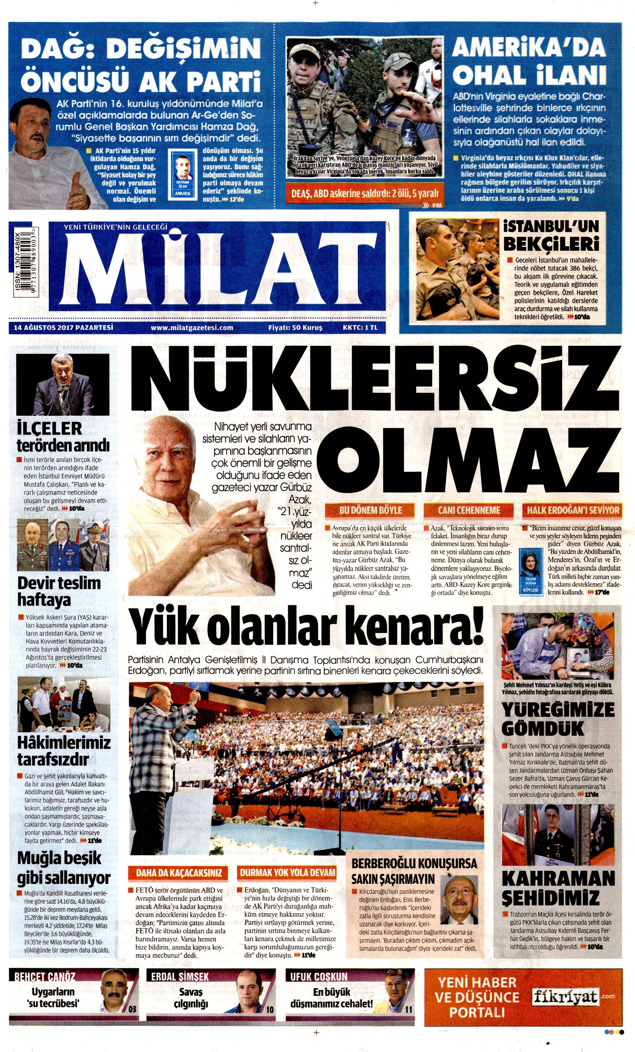 14 Ağustos 2017 gazete manşetleri - 17