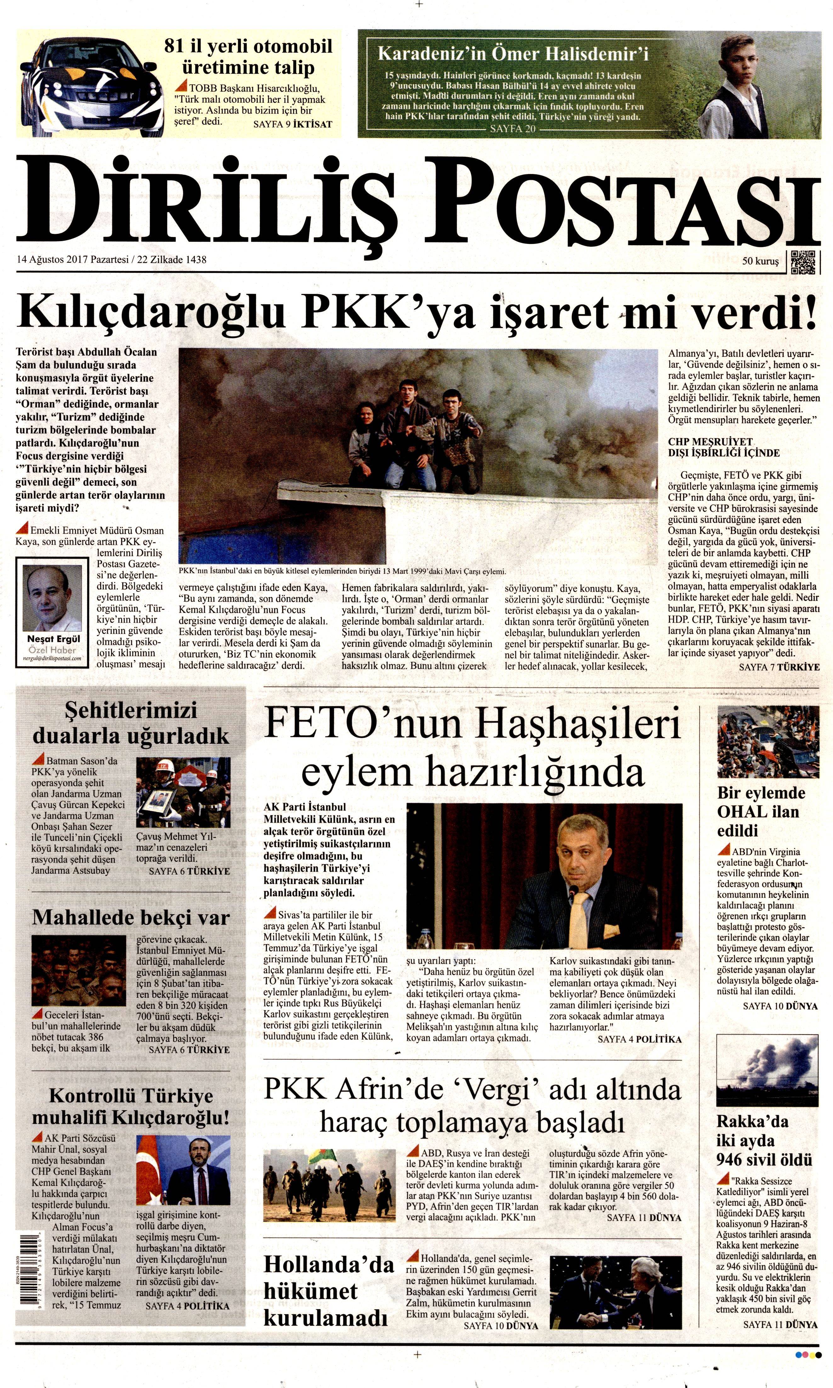 14 Ağustos 2017 gazete manşetleri - 6