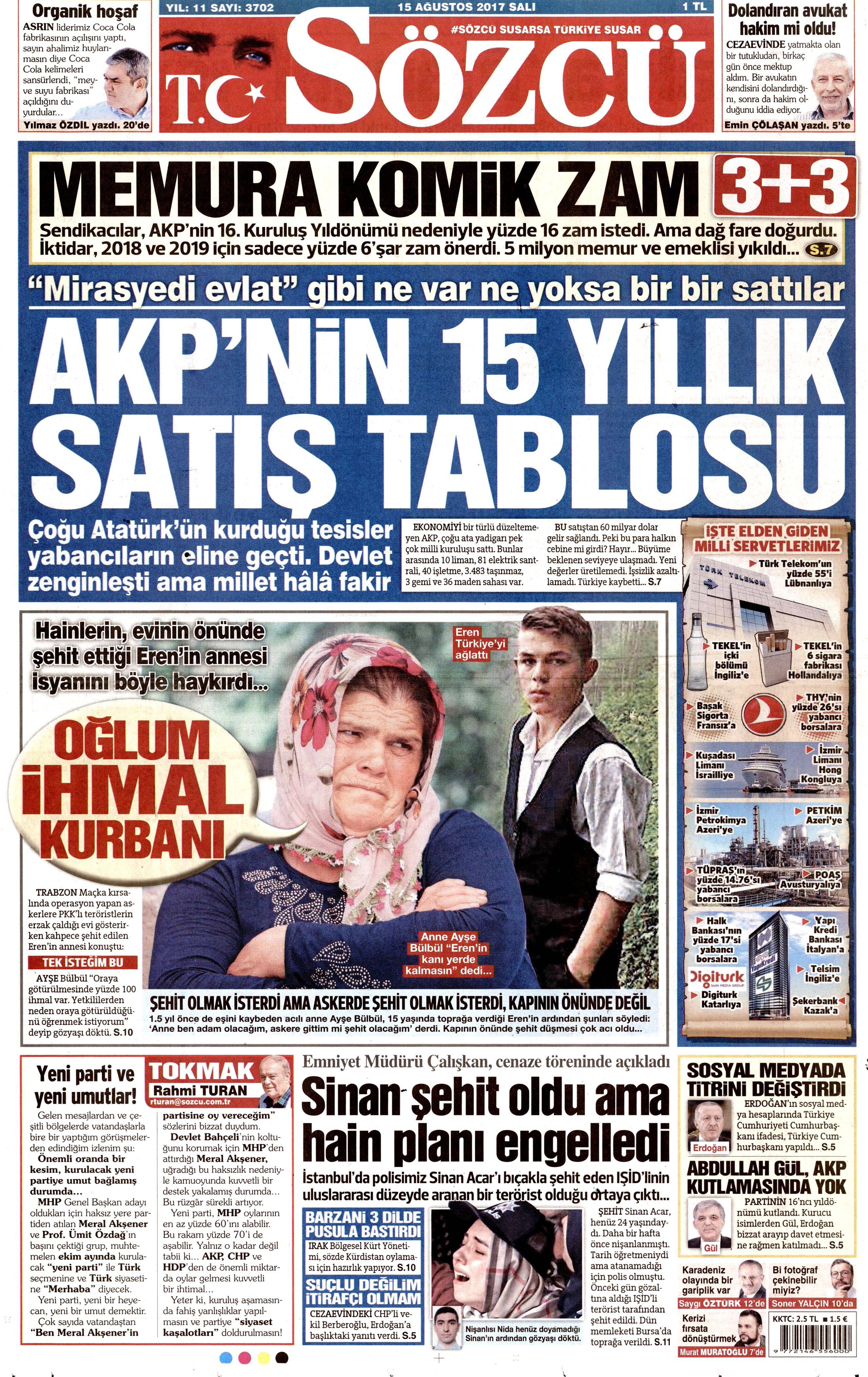 15 Ağustos gazete manşetleri - 20