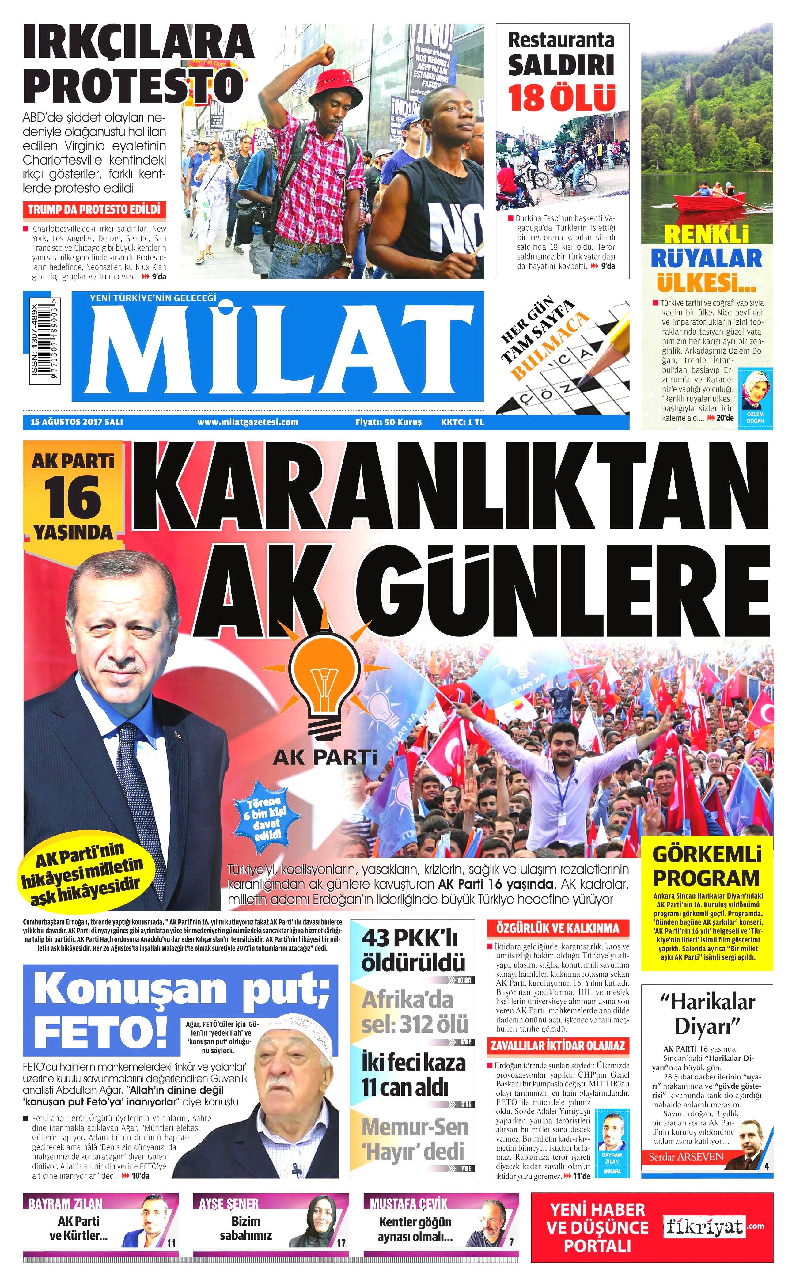 15 Ağustos gazete manşetleri - 15