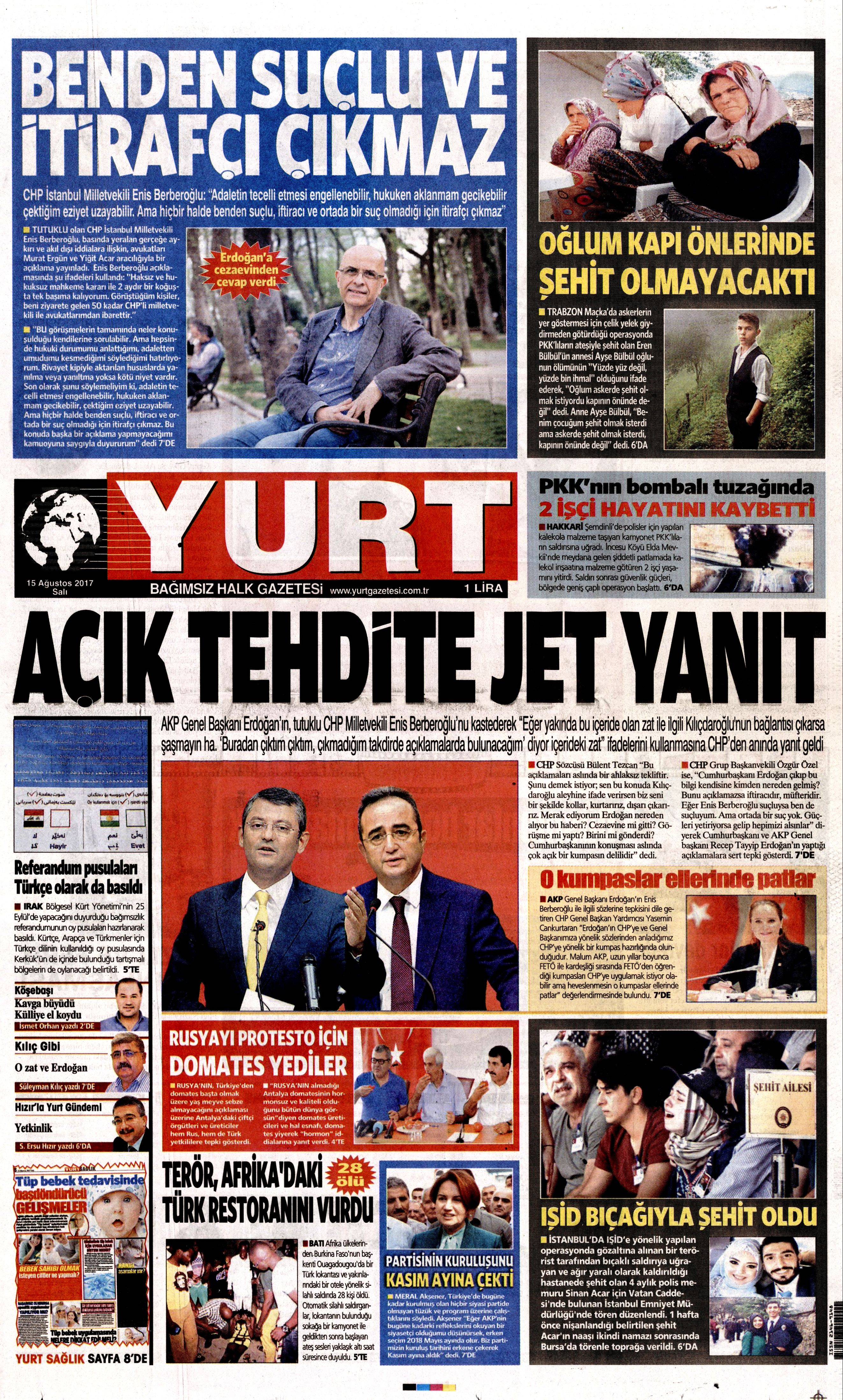 15 Ağustos gazete manşetleri - 31