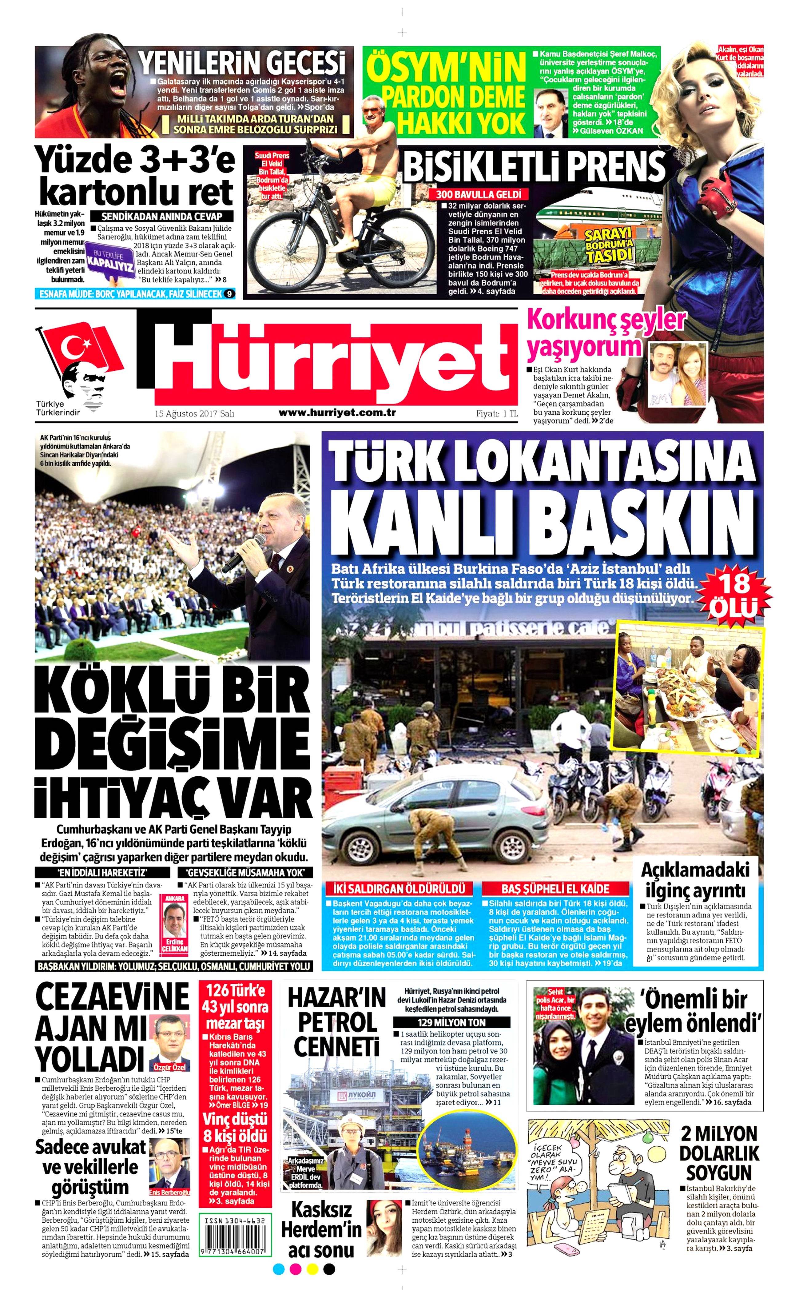 15 Ağustos gazete manşetleri - 11
