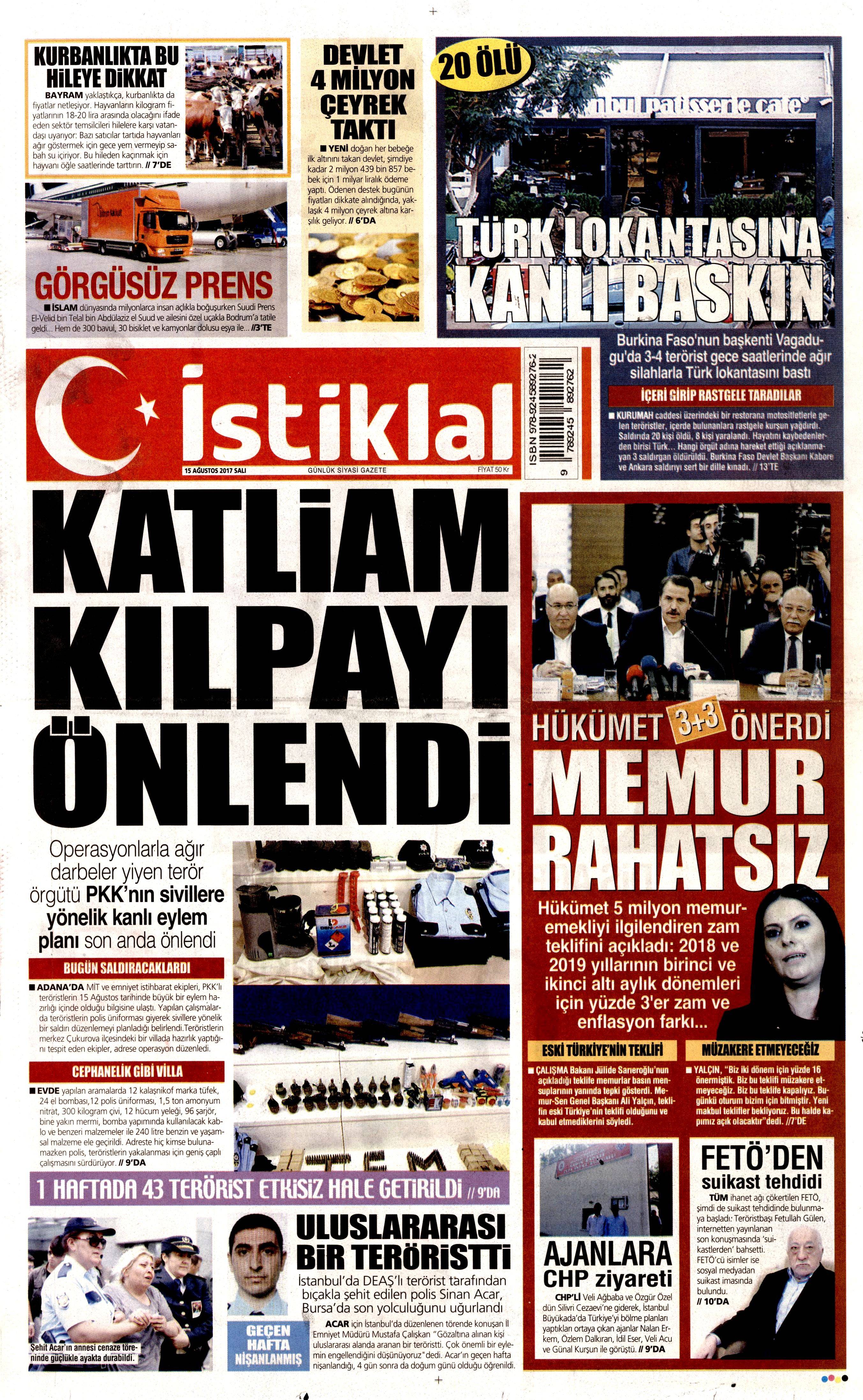 15 Ağustos gazete manşetleri - 13