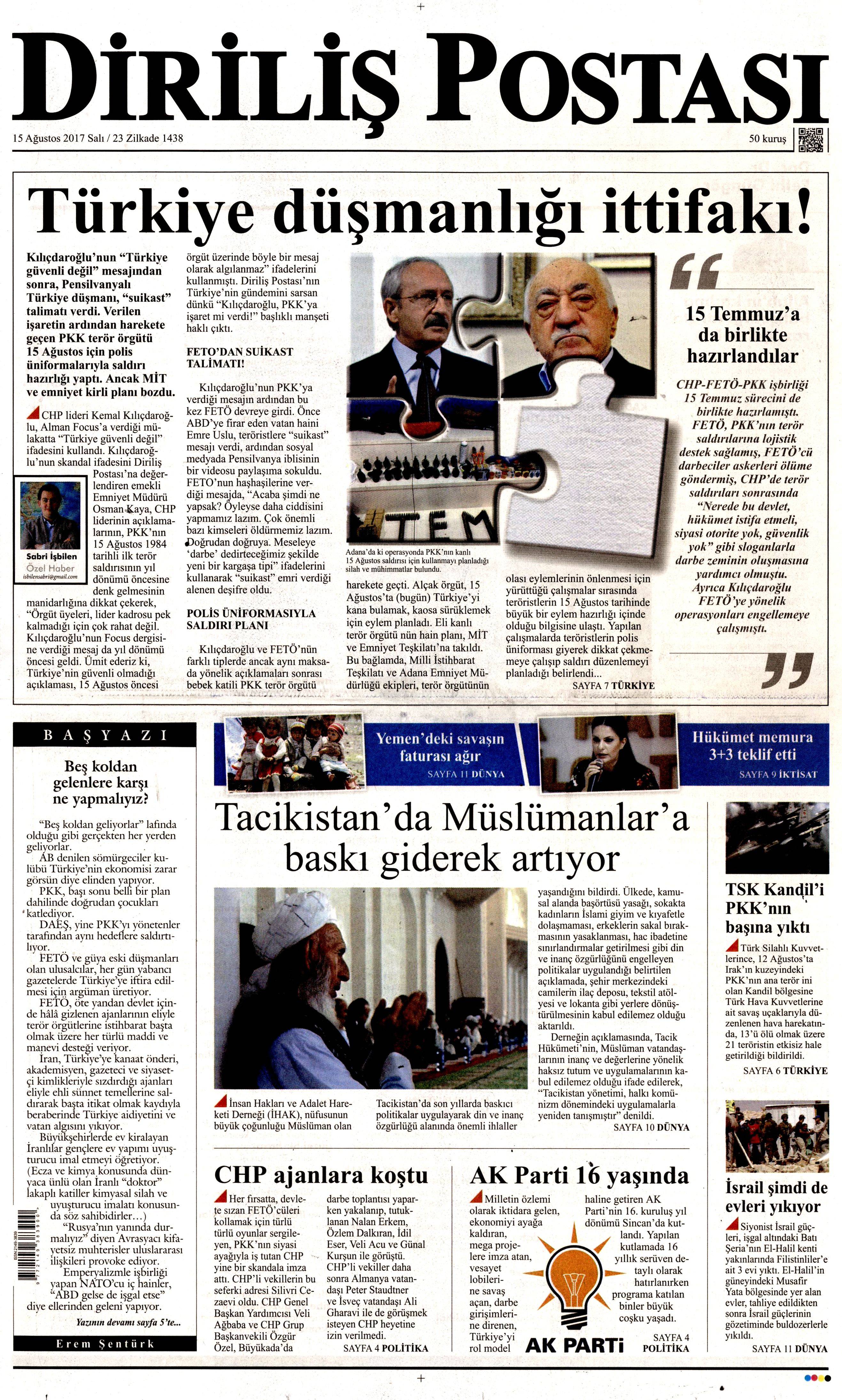 15 Ağustos gazete manşetleri - 6