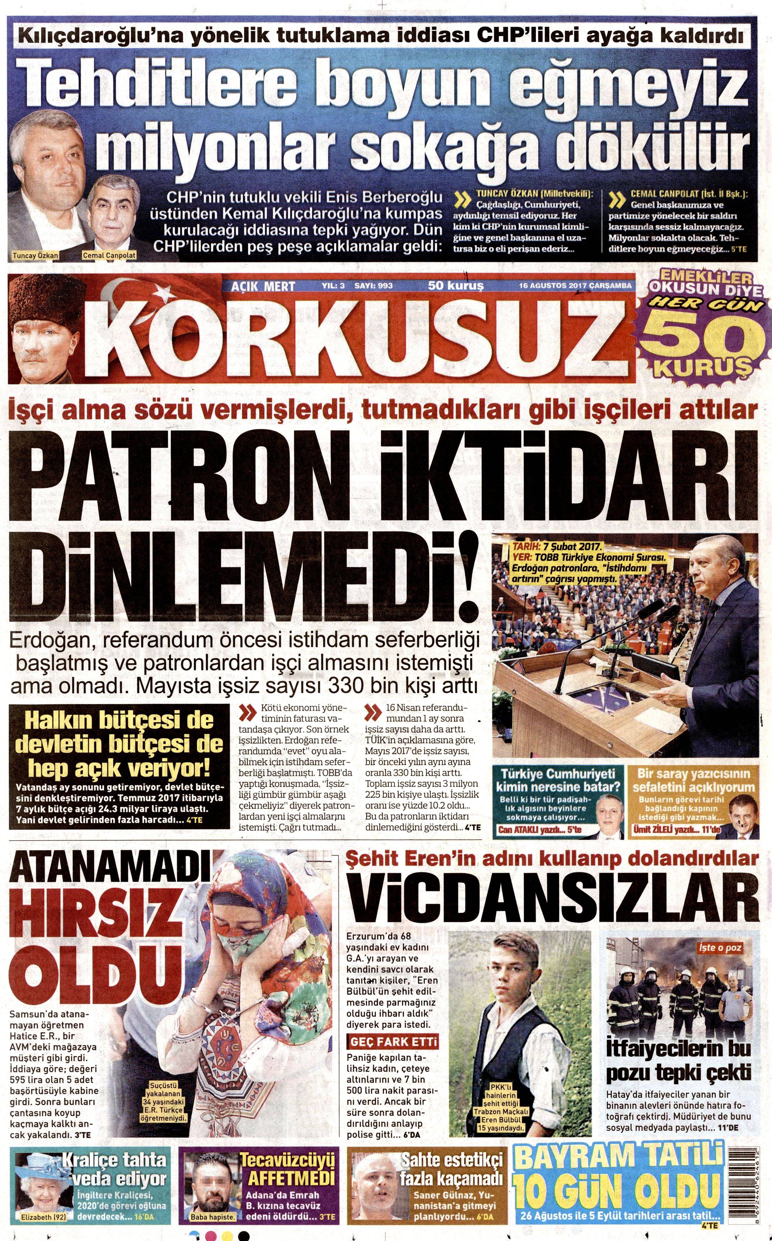 16 Ağustos 2017 gazete manşetleri - 35