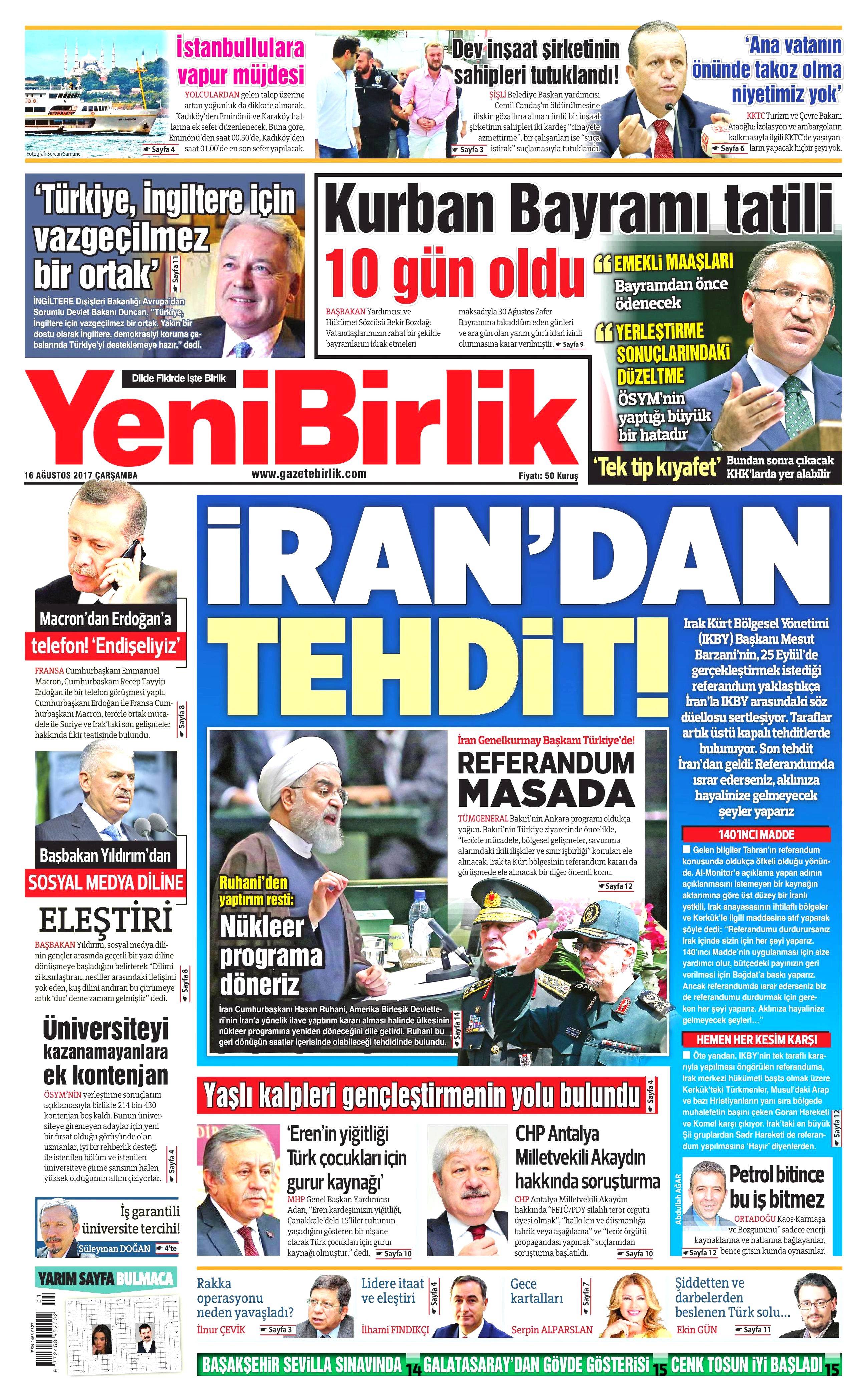 16 Ağustos 2017 gazete manşetleri - 27