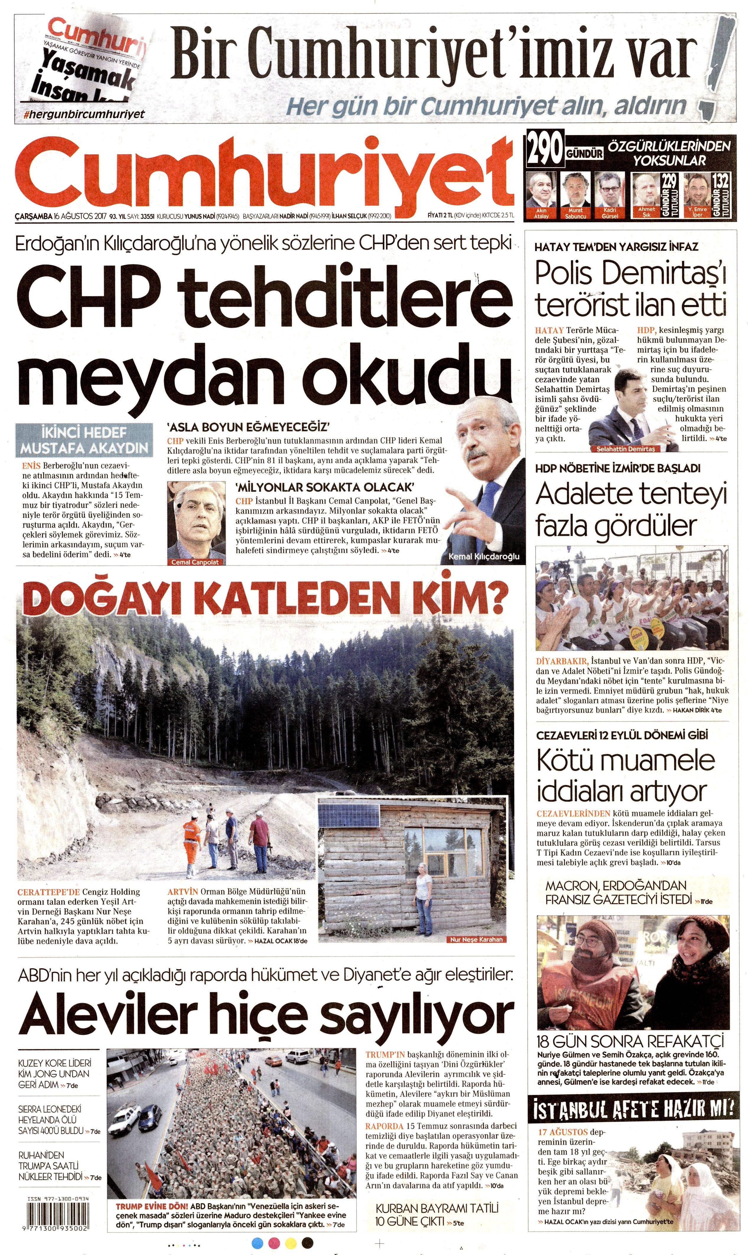 16 Ağustos 2017 gazete manşetleri - 33