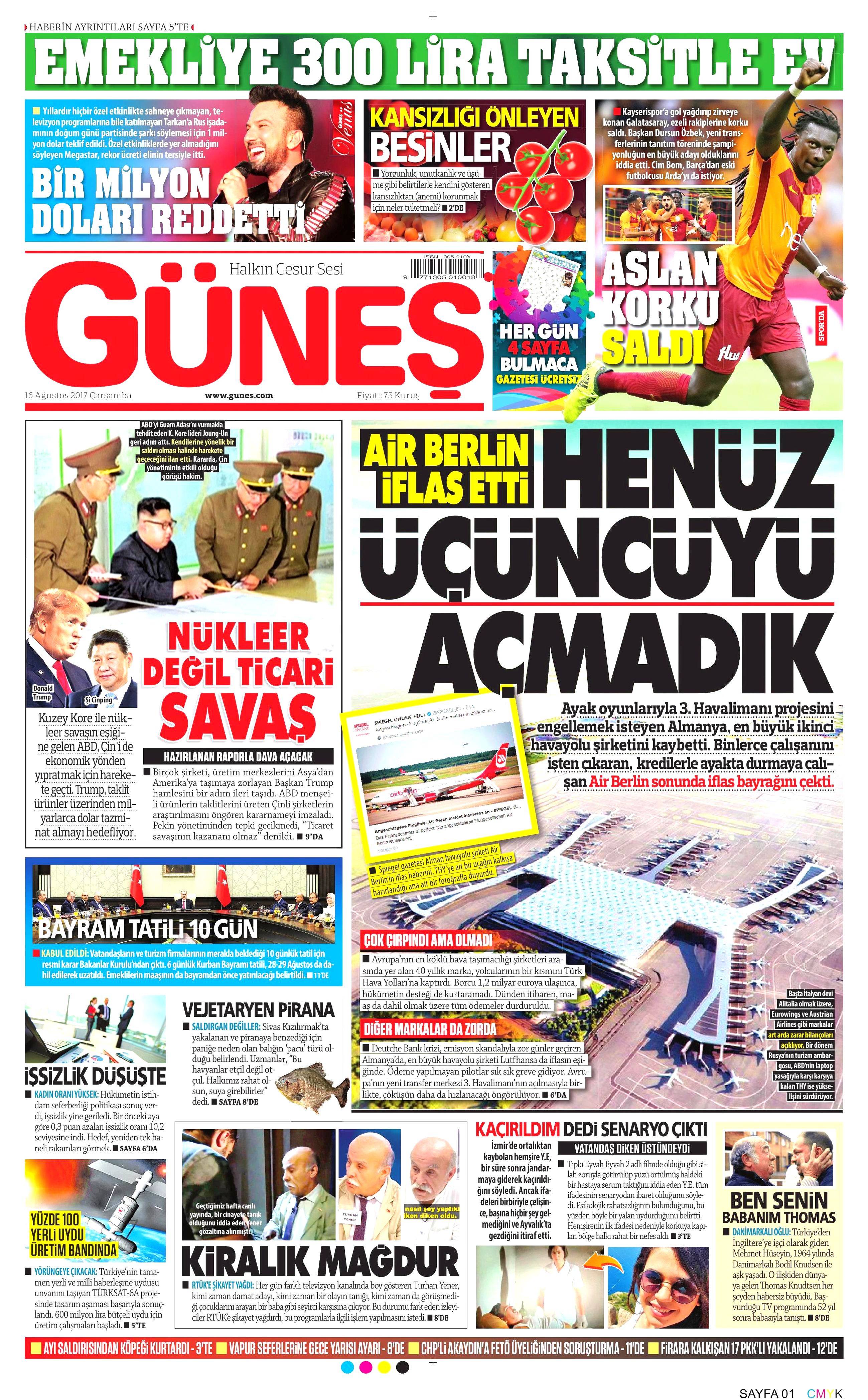 16 Ağustos 2017 gazete manşetleri - 9