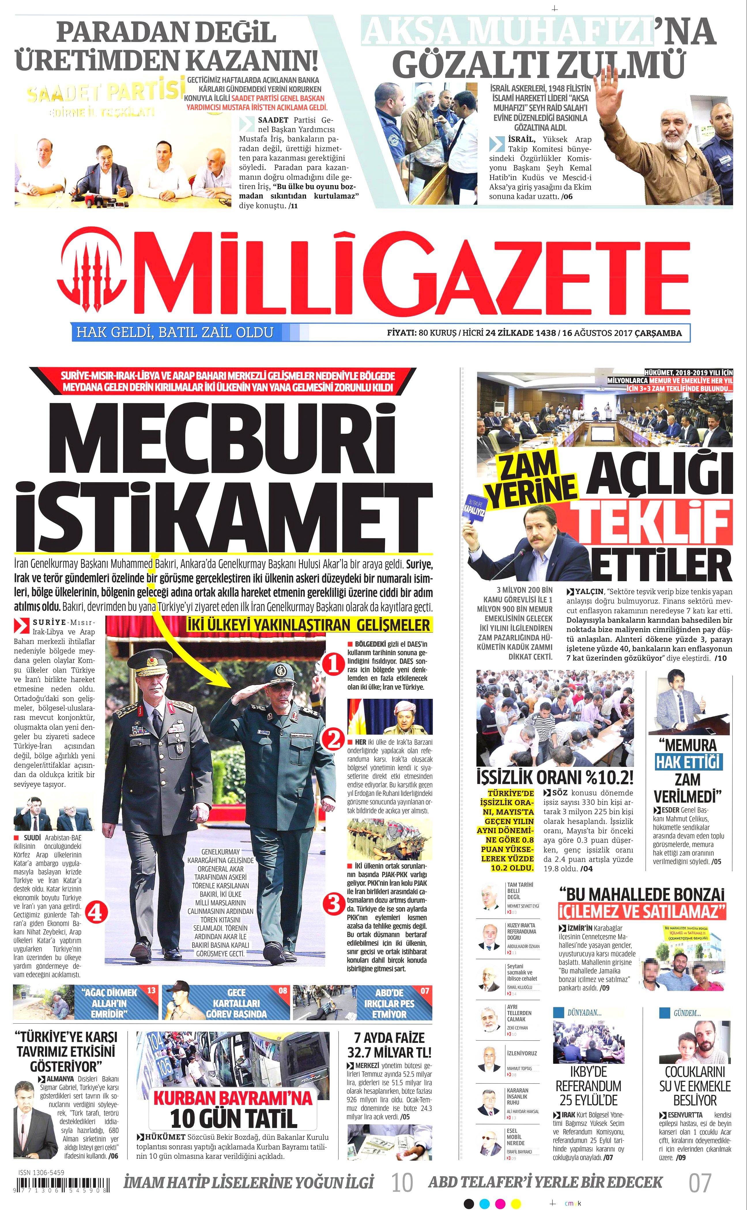 16 Ağustos 2017 gazete manşetleri - 16