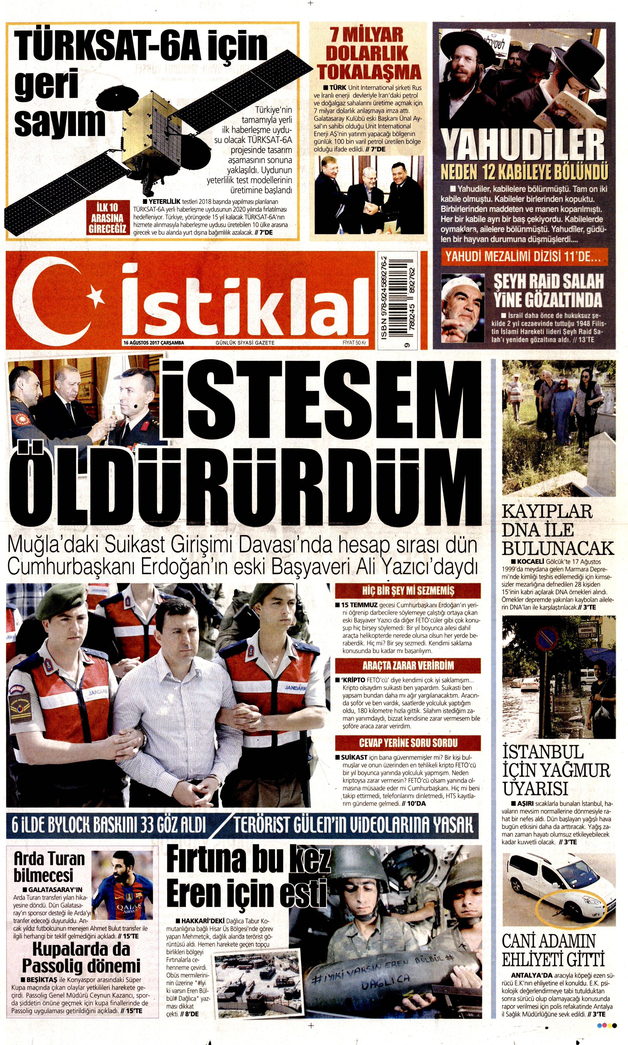 16 Ağustos 2017 gazete manşetleri - 13