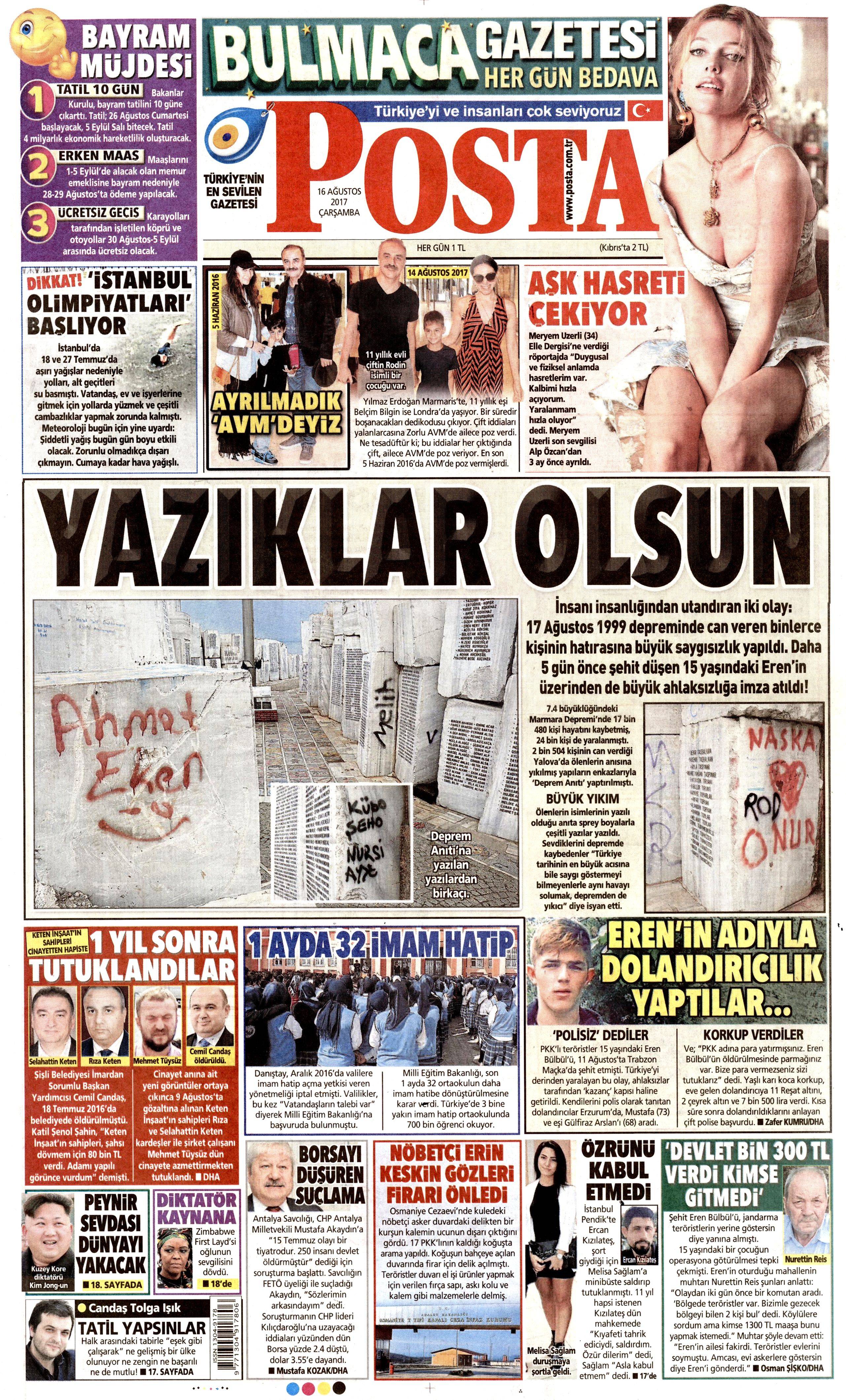 16 Ağustos 2017 gazete manşetleri - 36