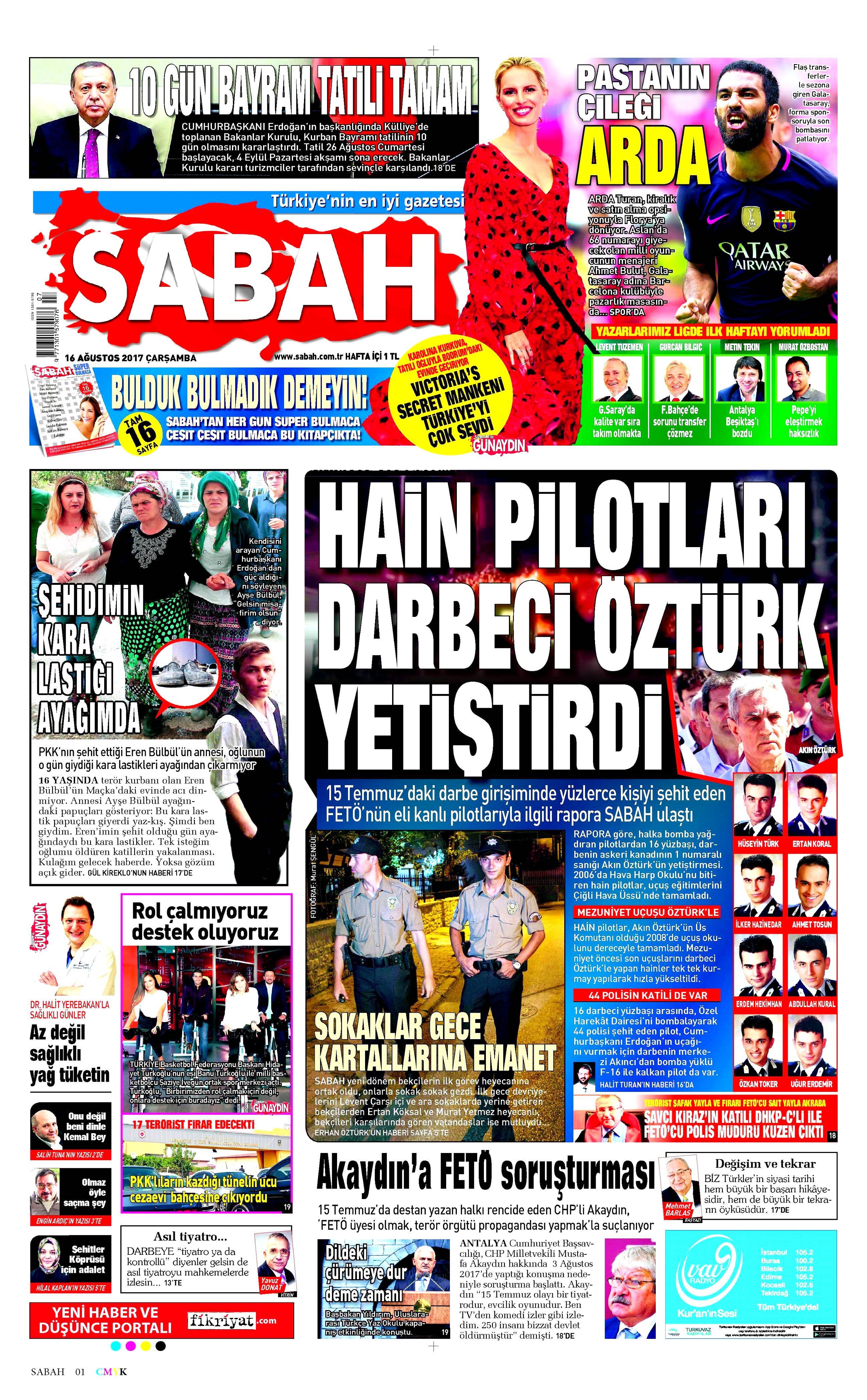 16 Ağustos 2017 gazete manşetleri - 19