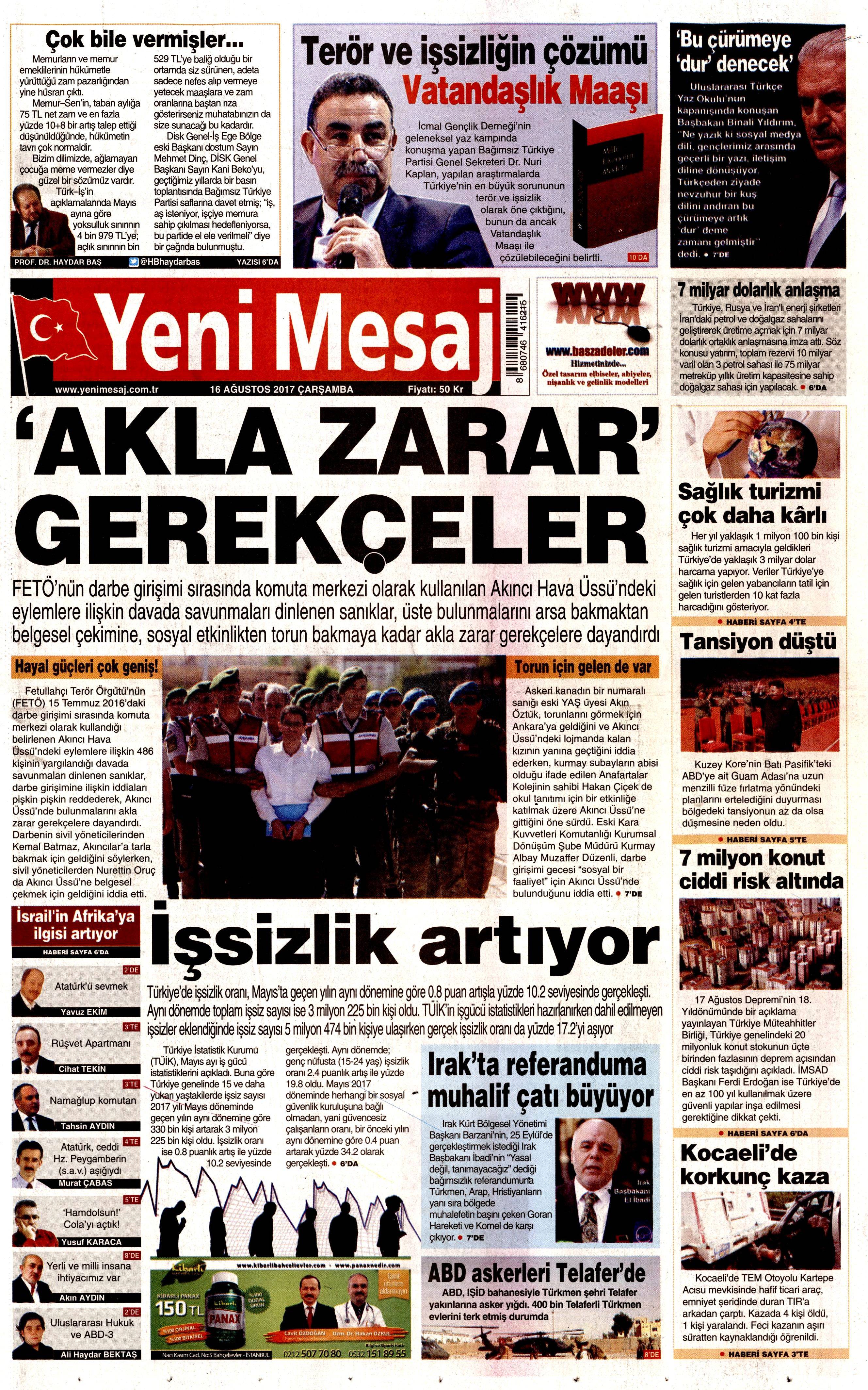 16 Ağustos 2017 gazete manşetleri - 28