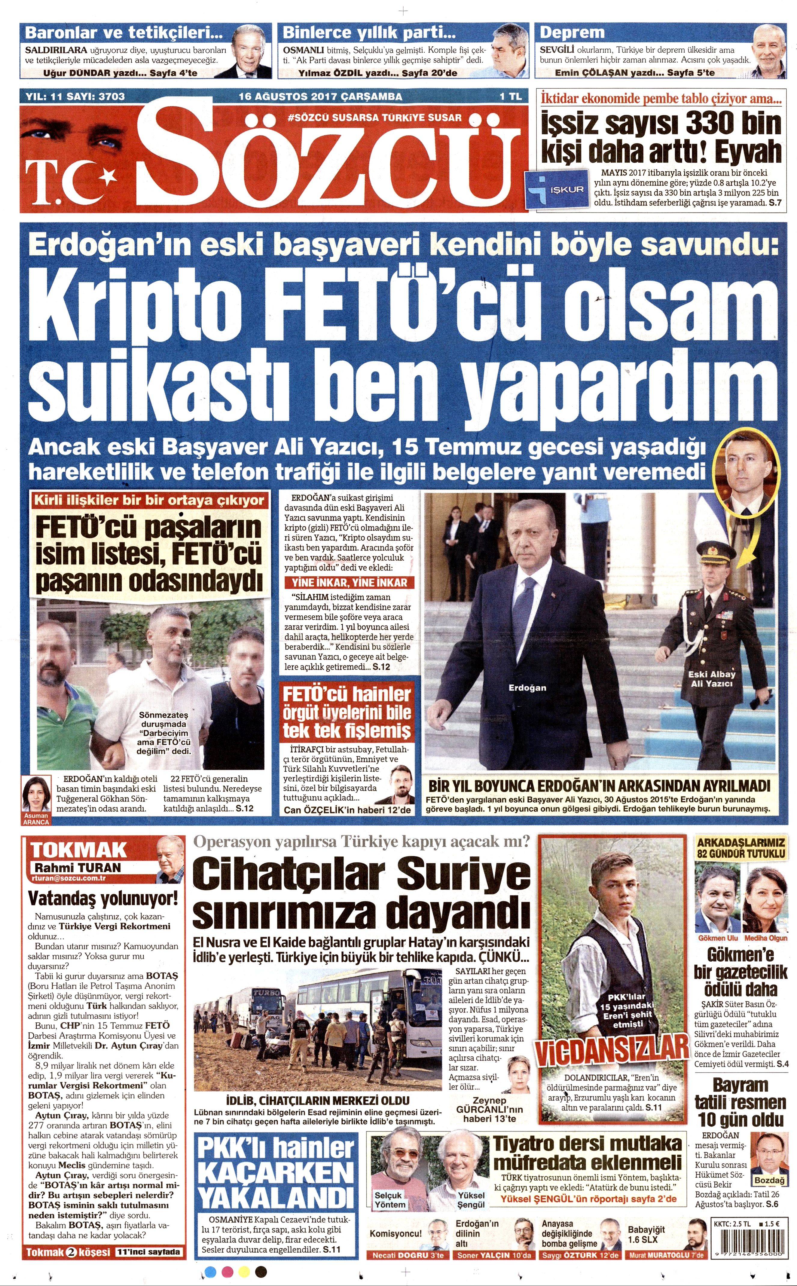 16 Ağustos 2017 gazete manşetleri - 31