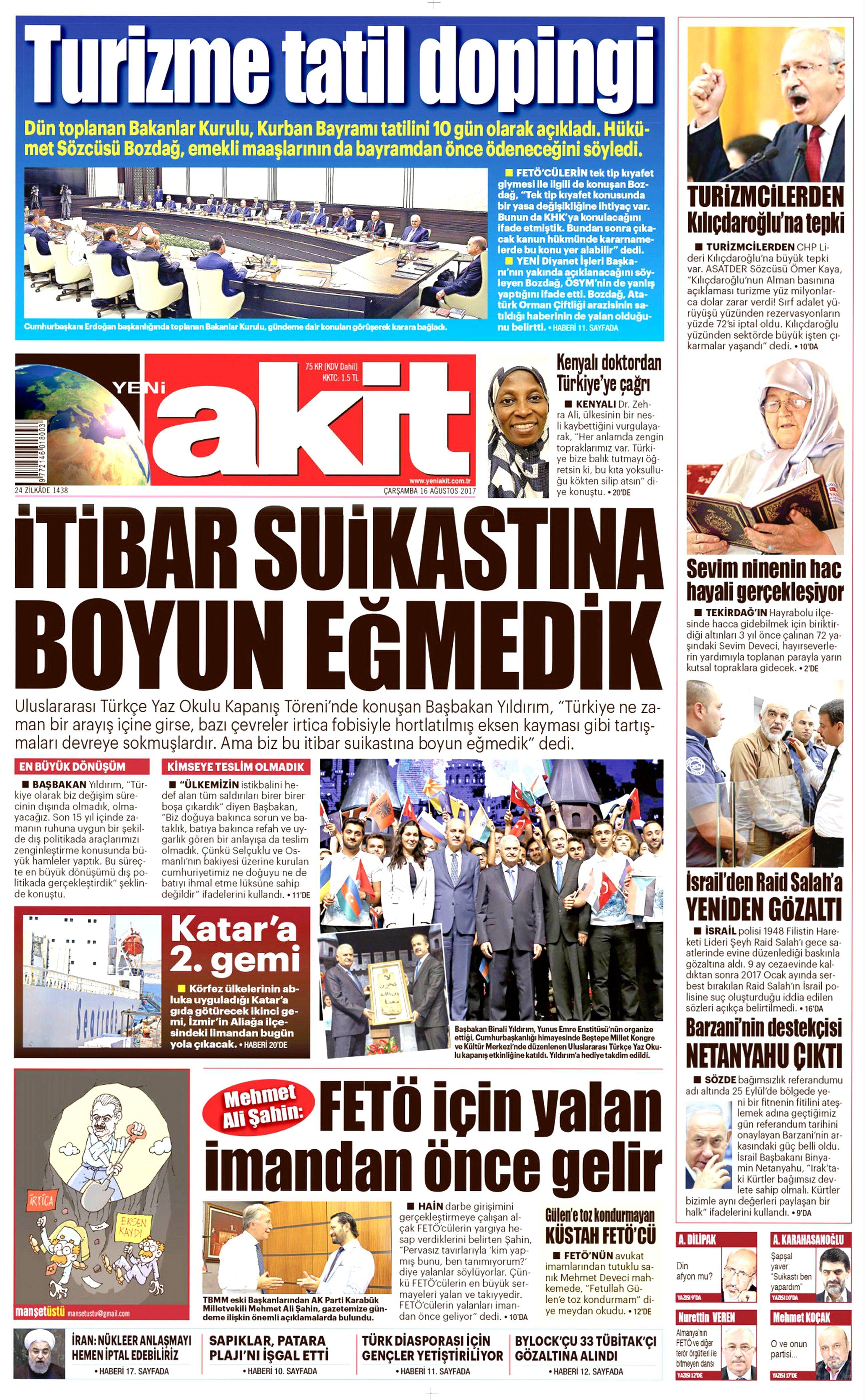 16 Ağustos 2017 gazete manşetleri - 2
