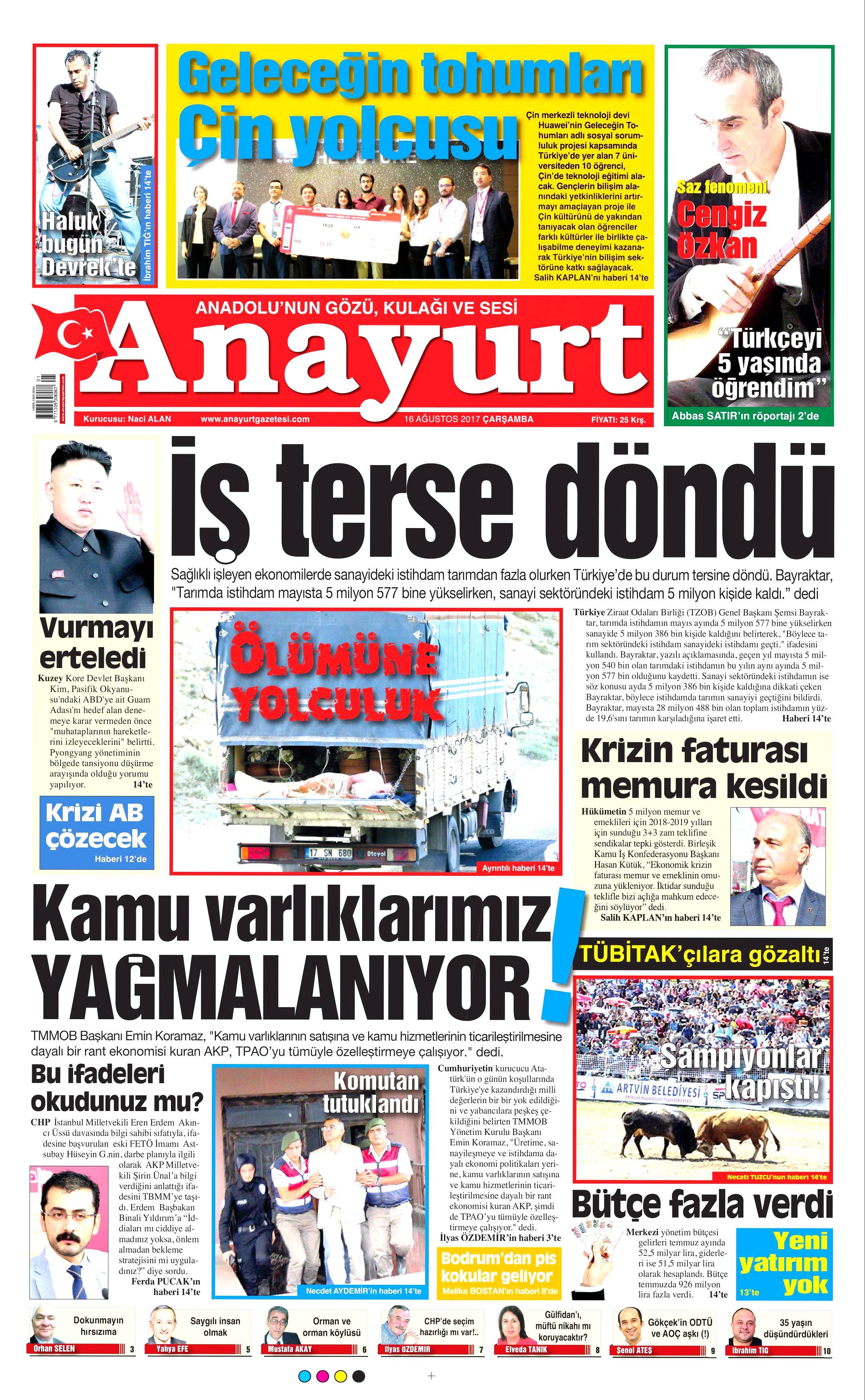 16 Ağustos 2017 gazete manşetleri - 3